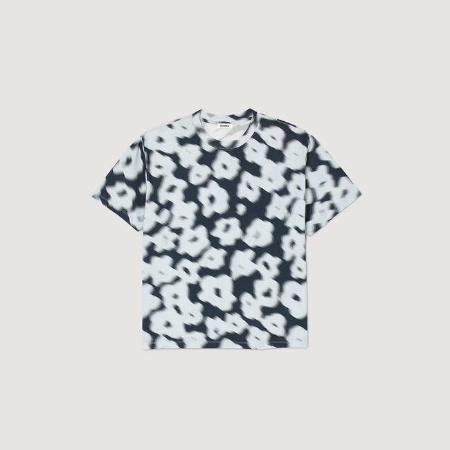 Baumwoll-T-Shirt Blumenmotiv Blur-Effekt