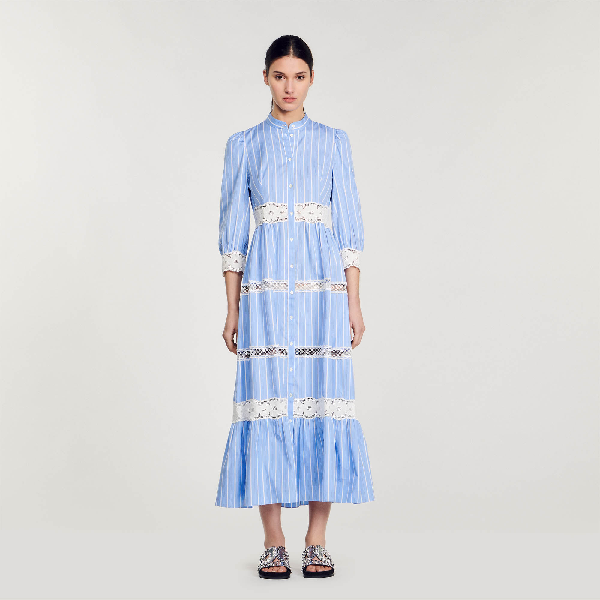 Striped cotton maxi dress blue For Women Sandro Paris