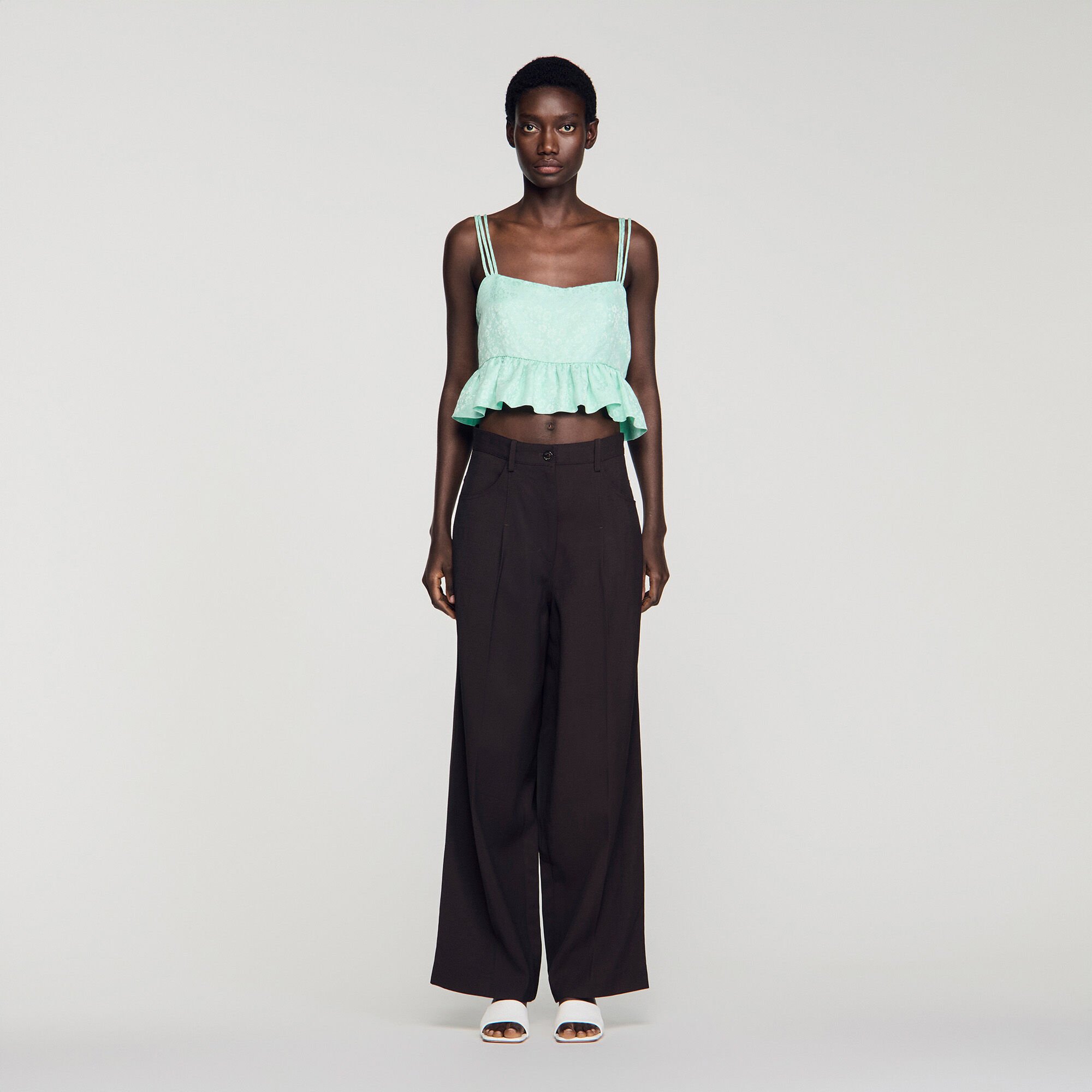 Florales Jacquardtop mit Volants