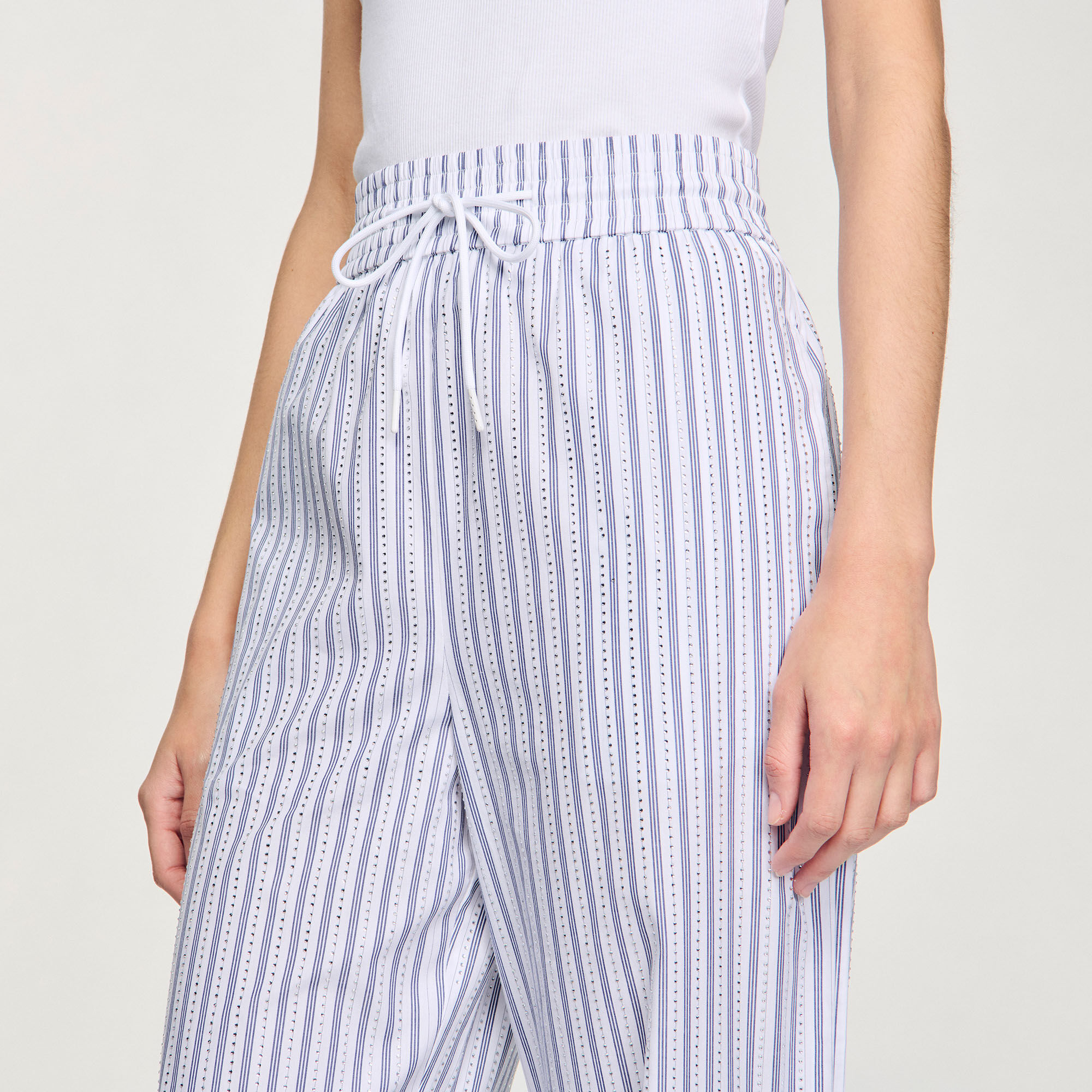Rhinestone striped trousers