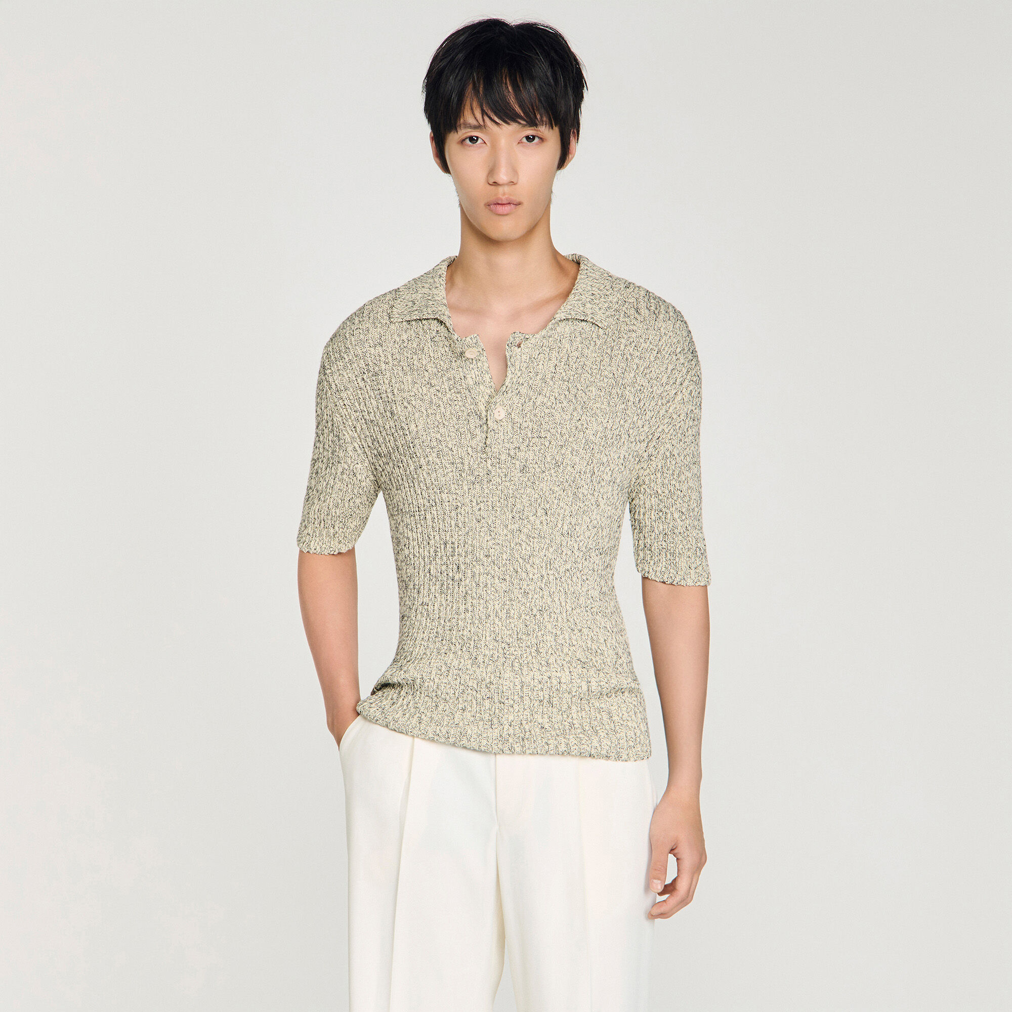 Marl cotton knit polo shirt