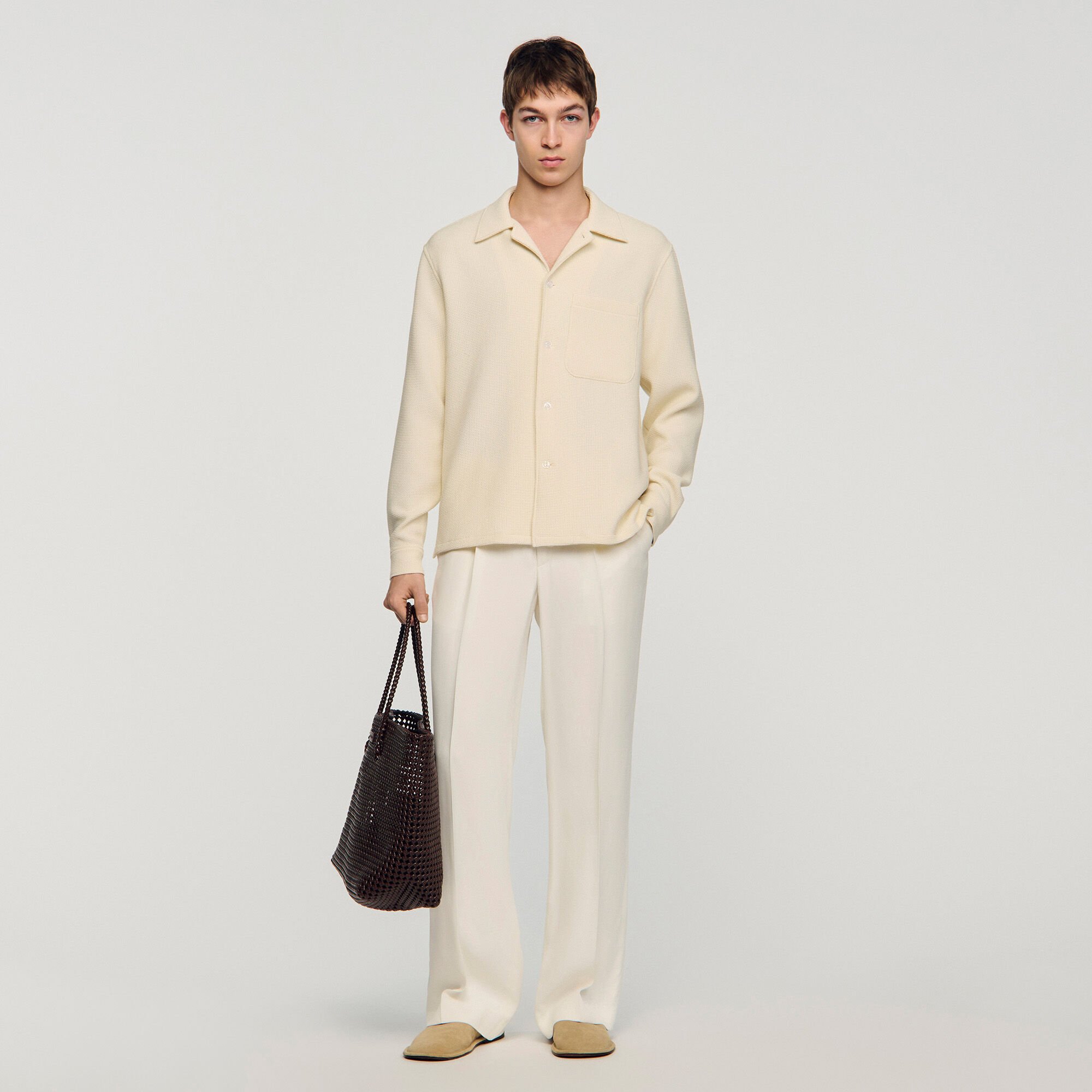 Textured shark collar shirt