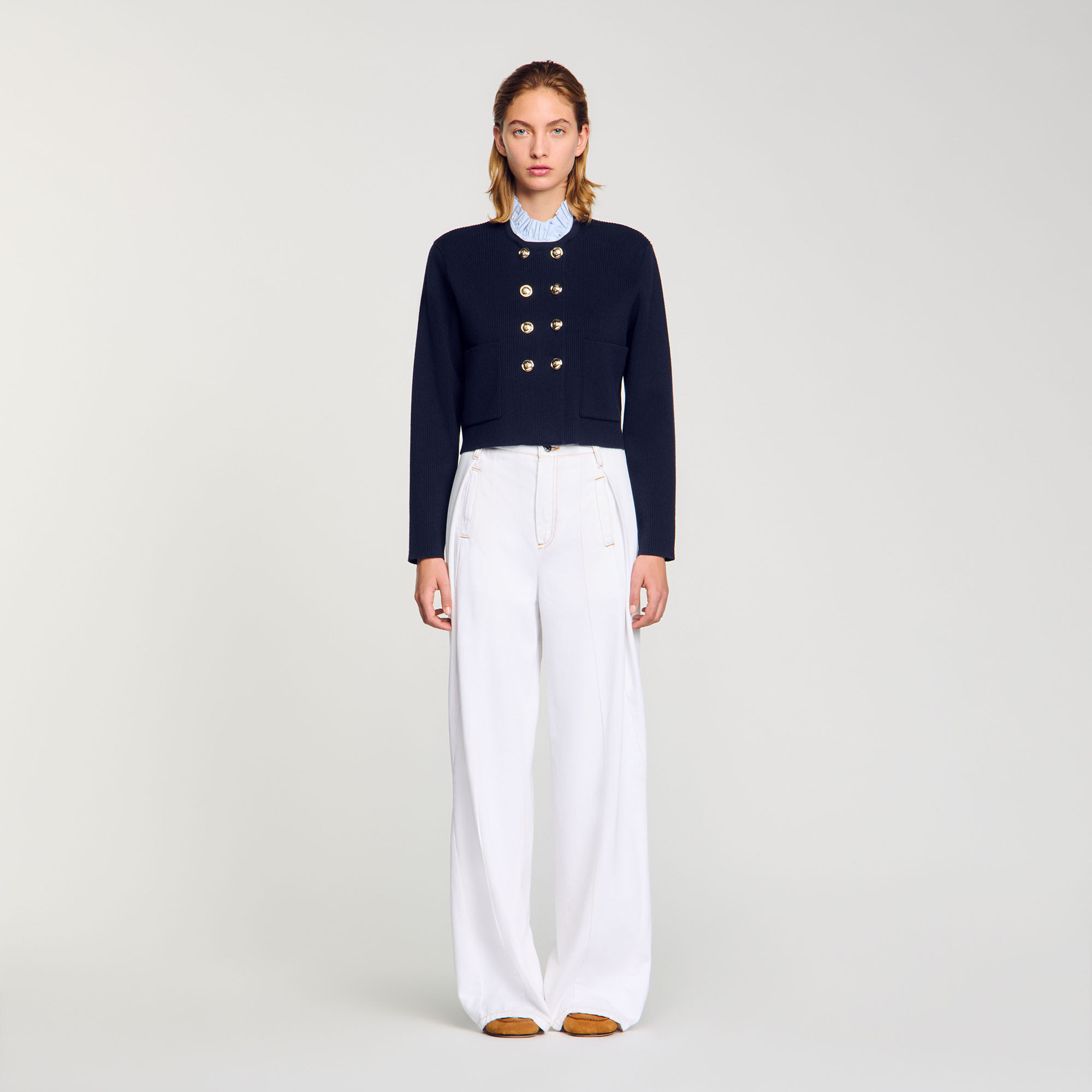 Cardigan with removable ruffled collar