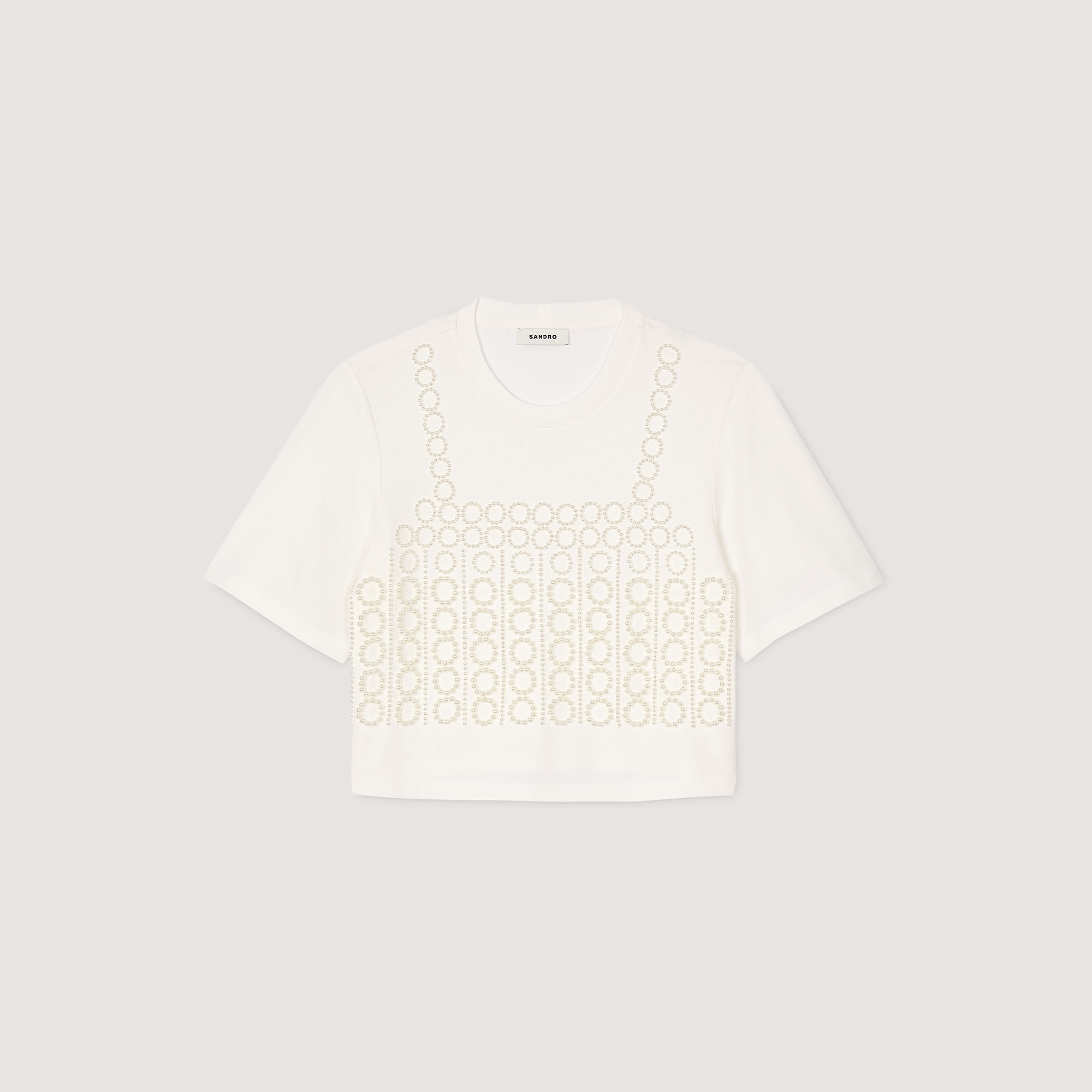 Crop-T-Shirt mit Perlenbesatz