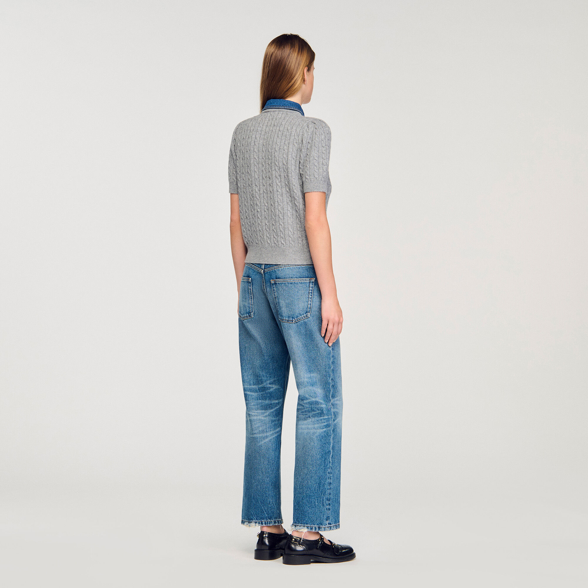 Cardigan mit Denim-Kragen