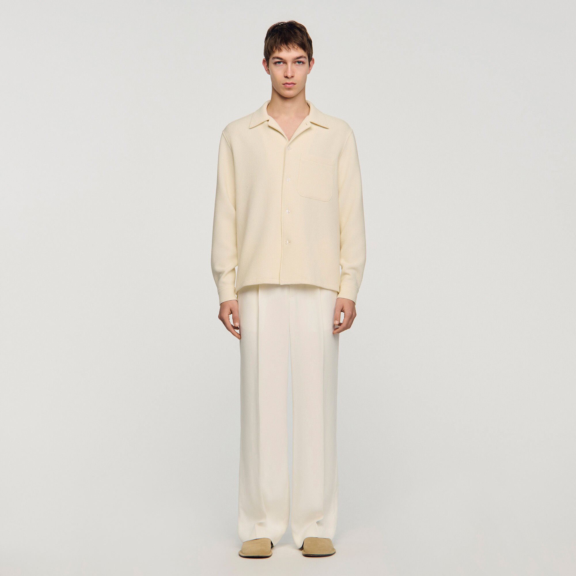 Textured shark collar shirt