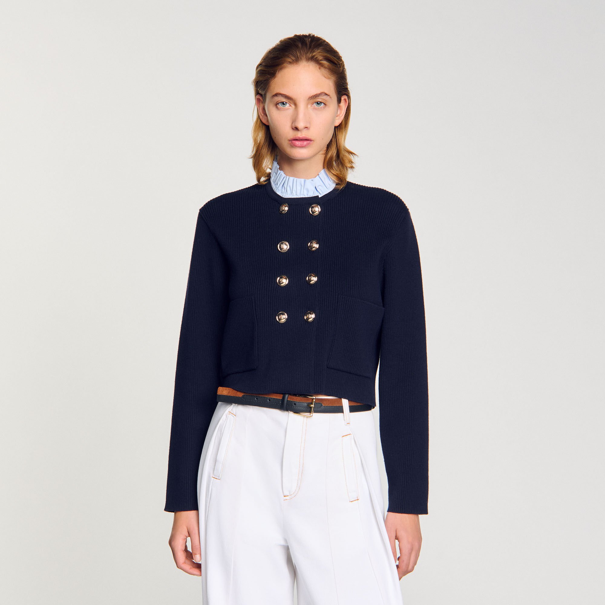Cardigan with removable ruffled collar