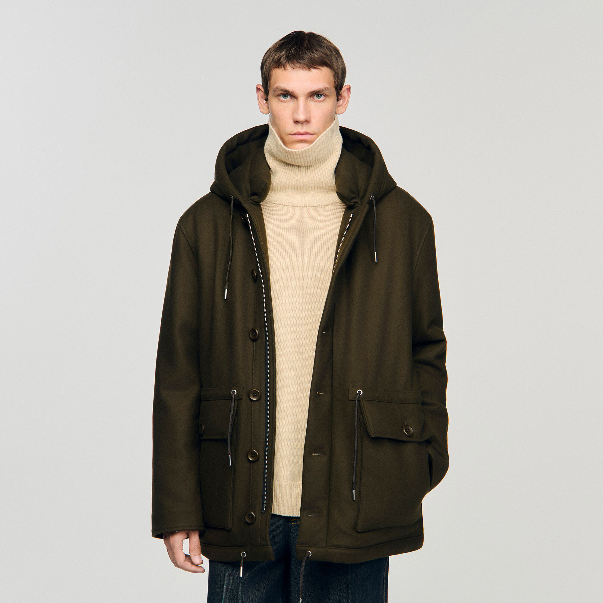 Hooded wool parka