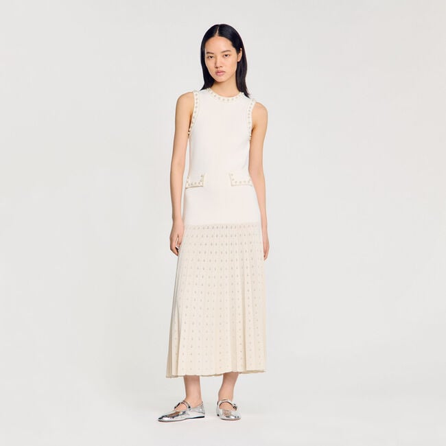 Robe longue en maille perlée