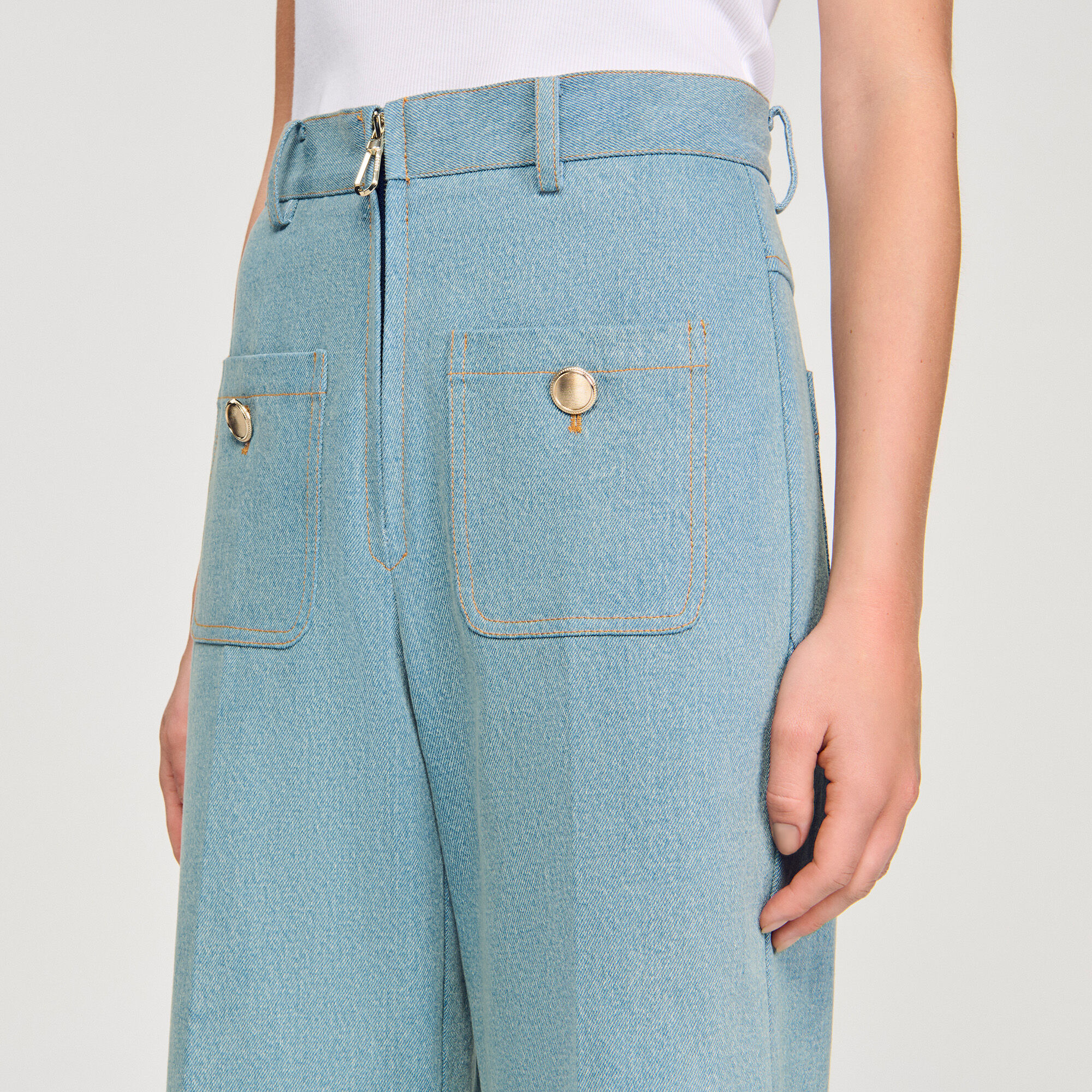 Jean large à taille haute délavé