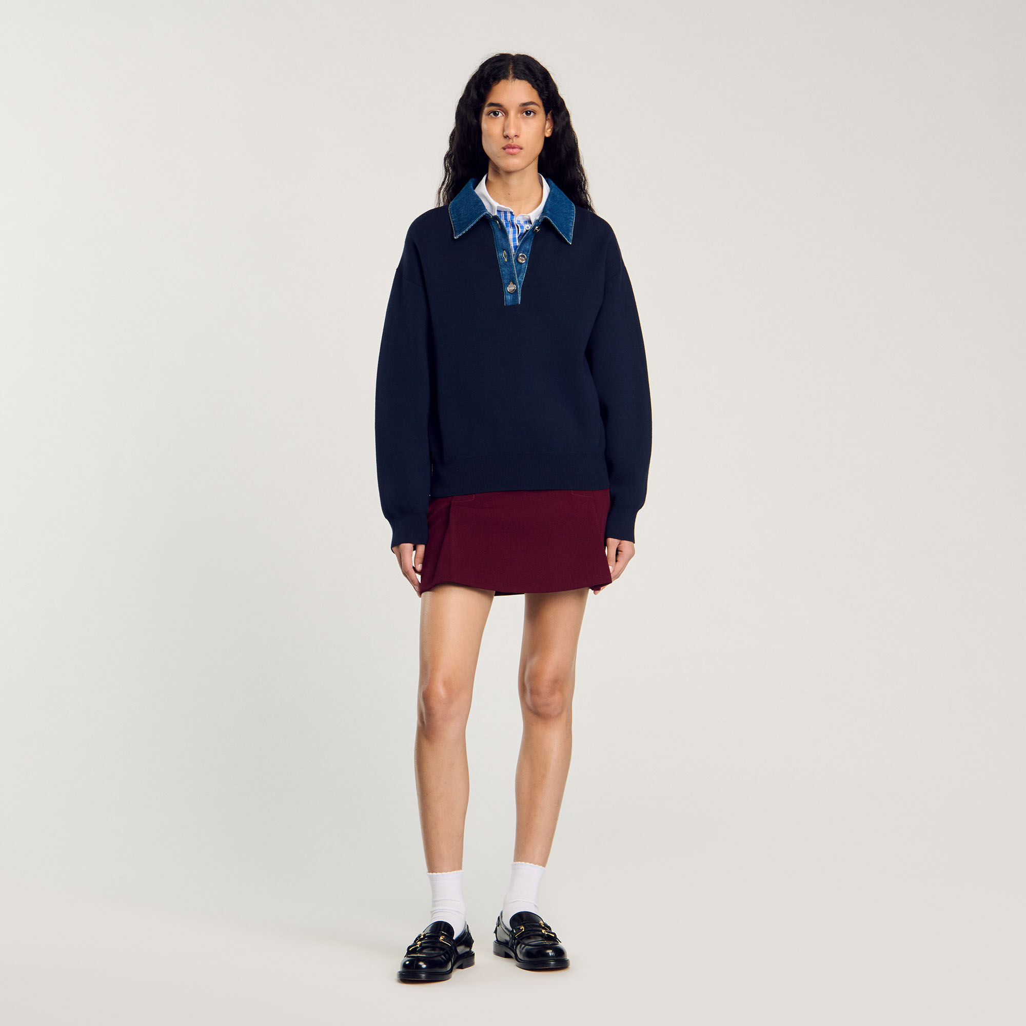 Pull en maille à col polo denim
