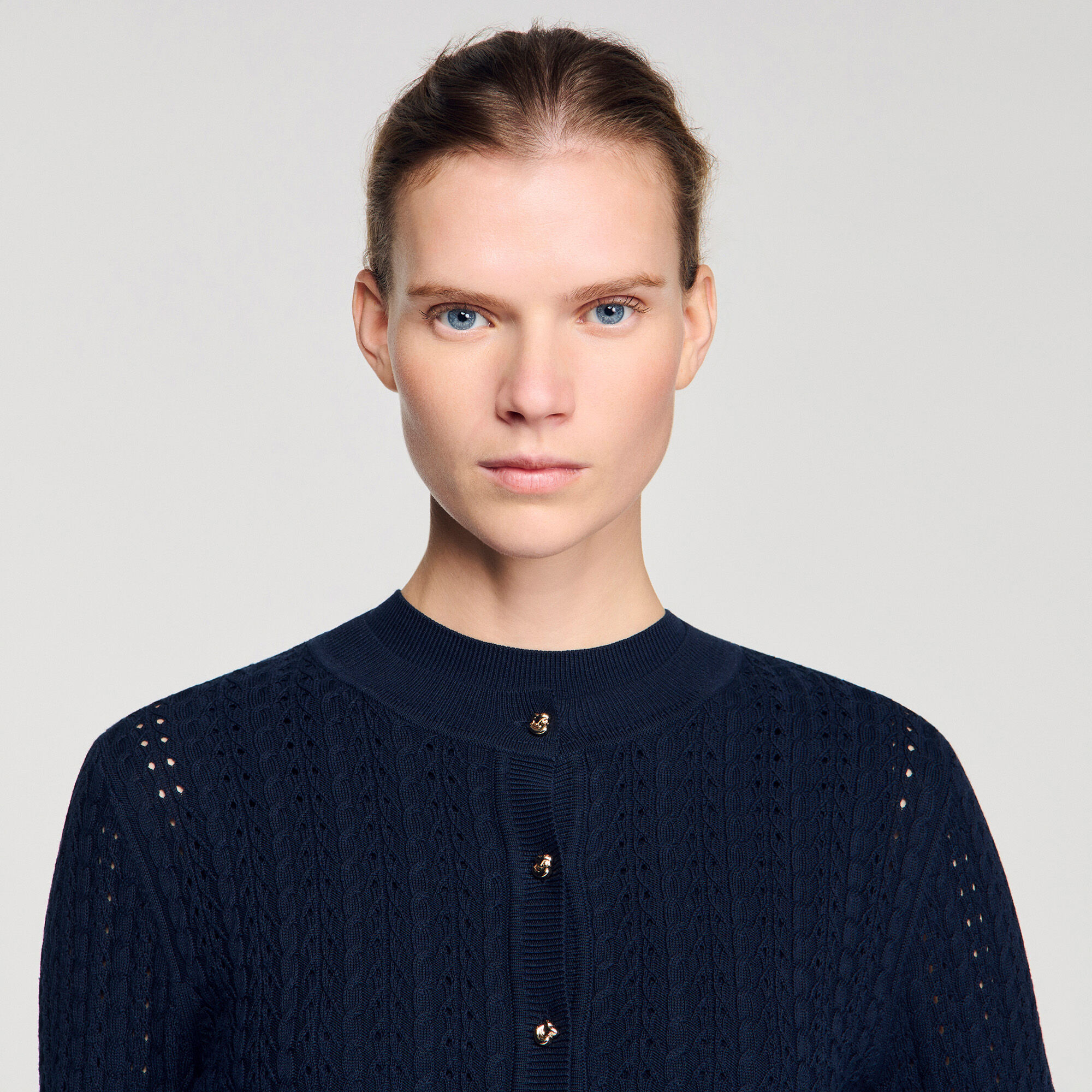 Cropped textured knit cardigan