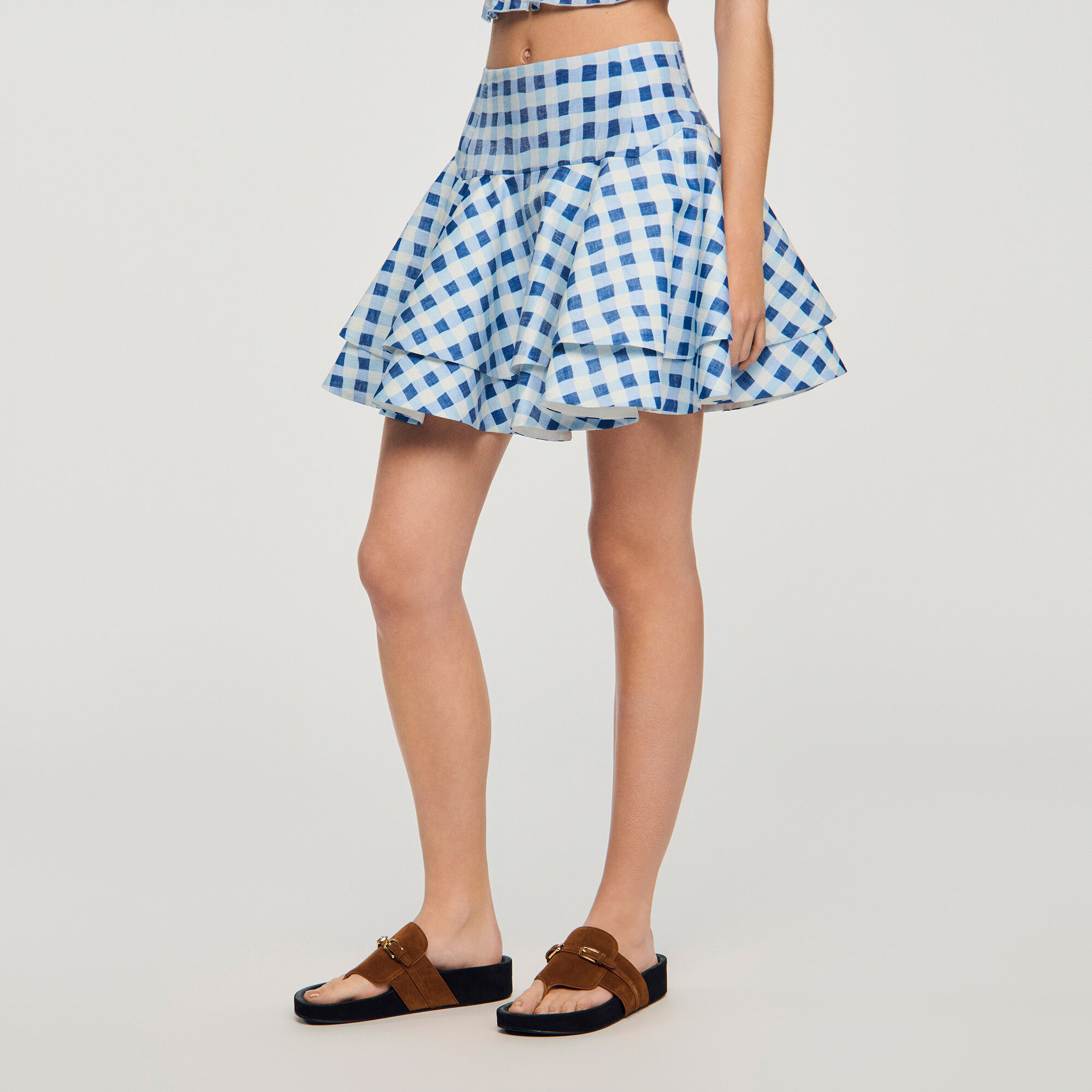 Short gingham linen skirt
