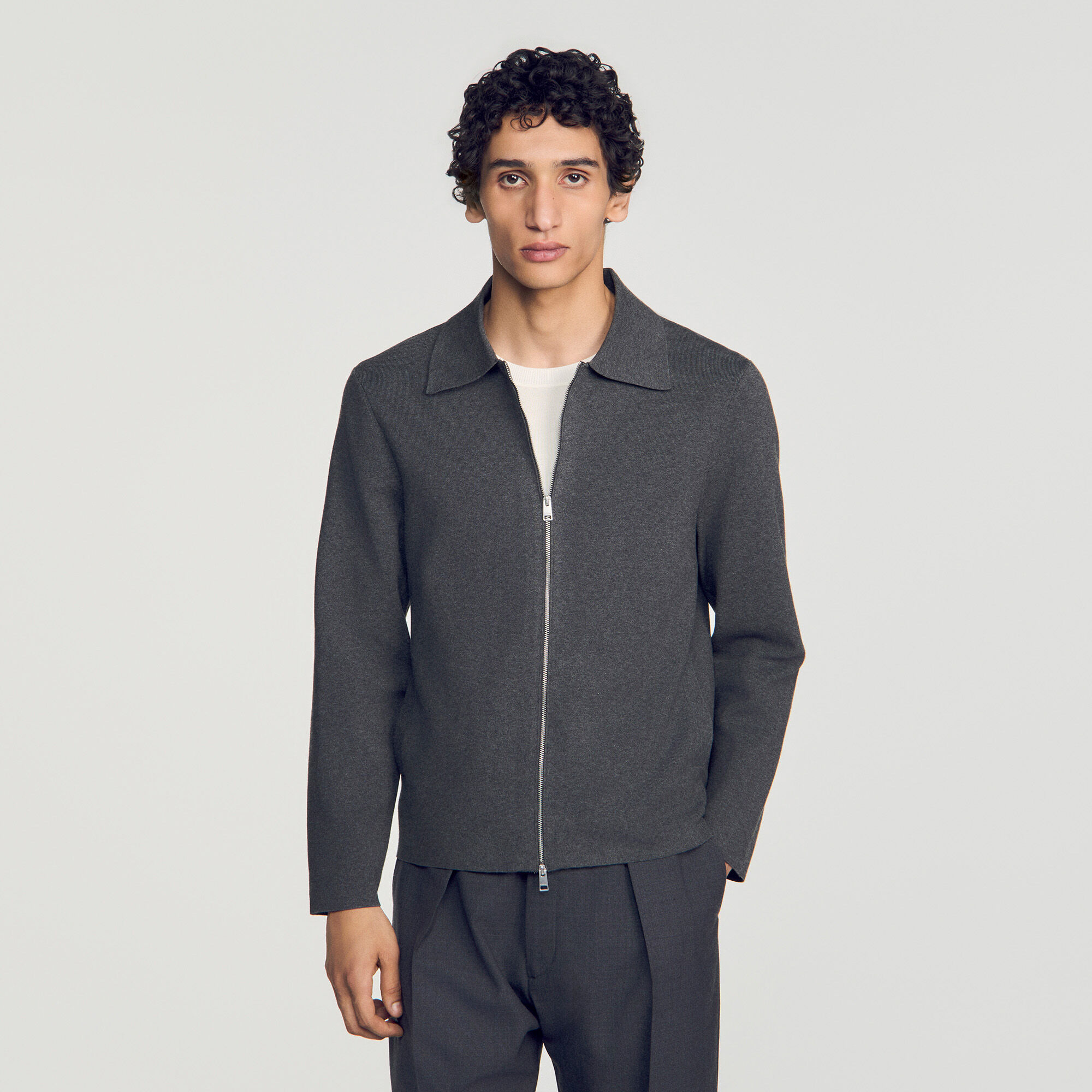 Zipped viscose knit cardigan