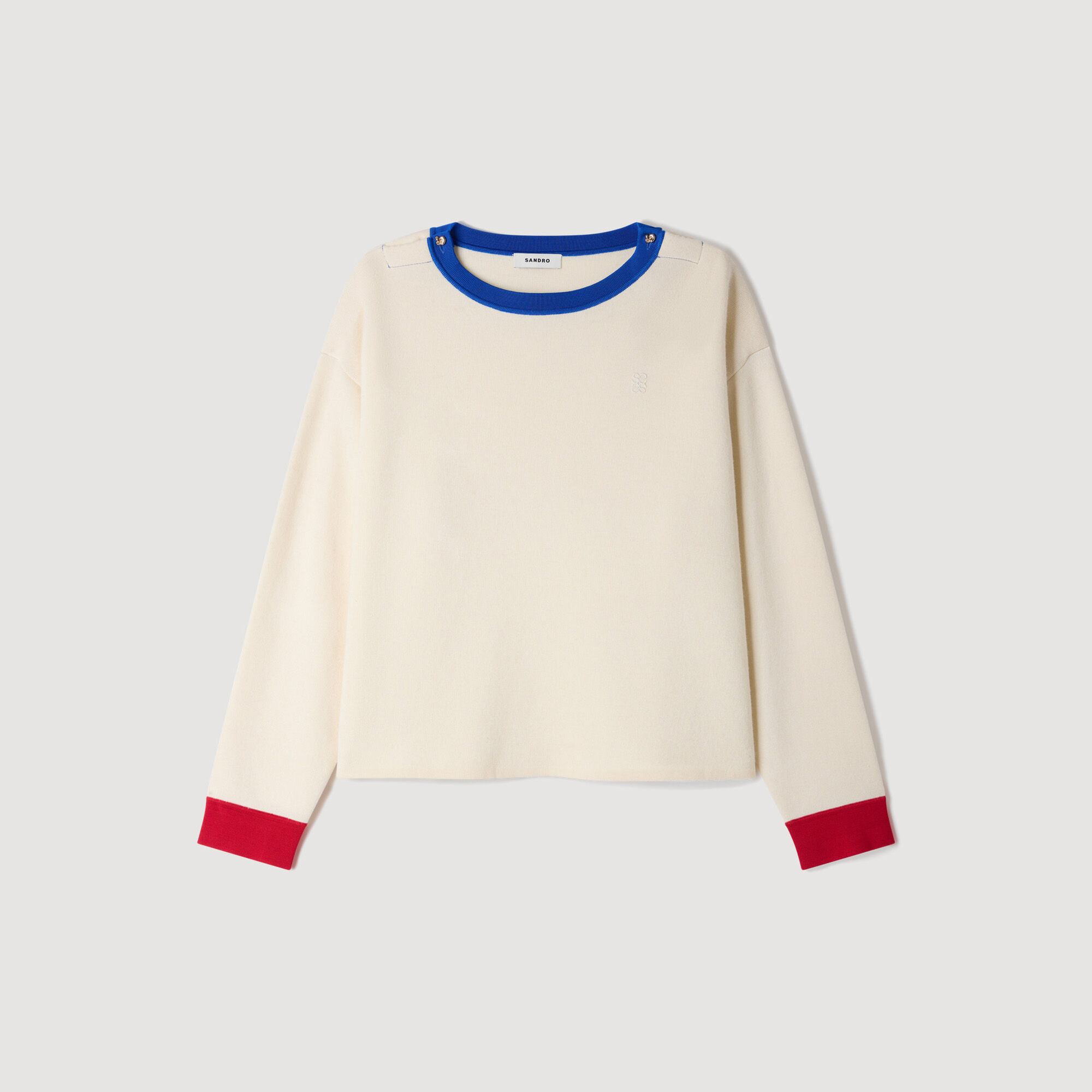 Pull en laine &agrave; col rond contrast&eacute; - Femme | Sandro