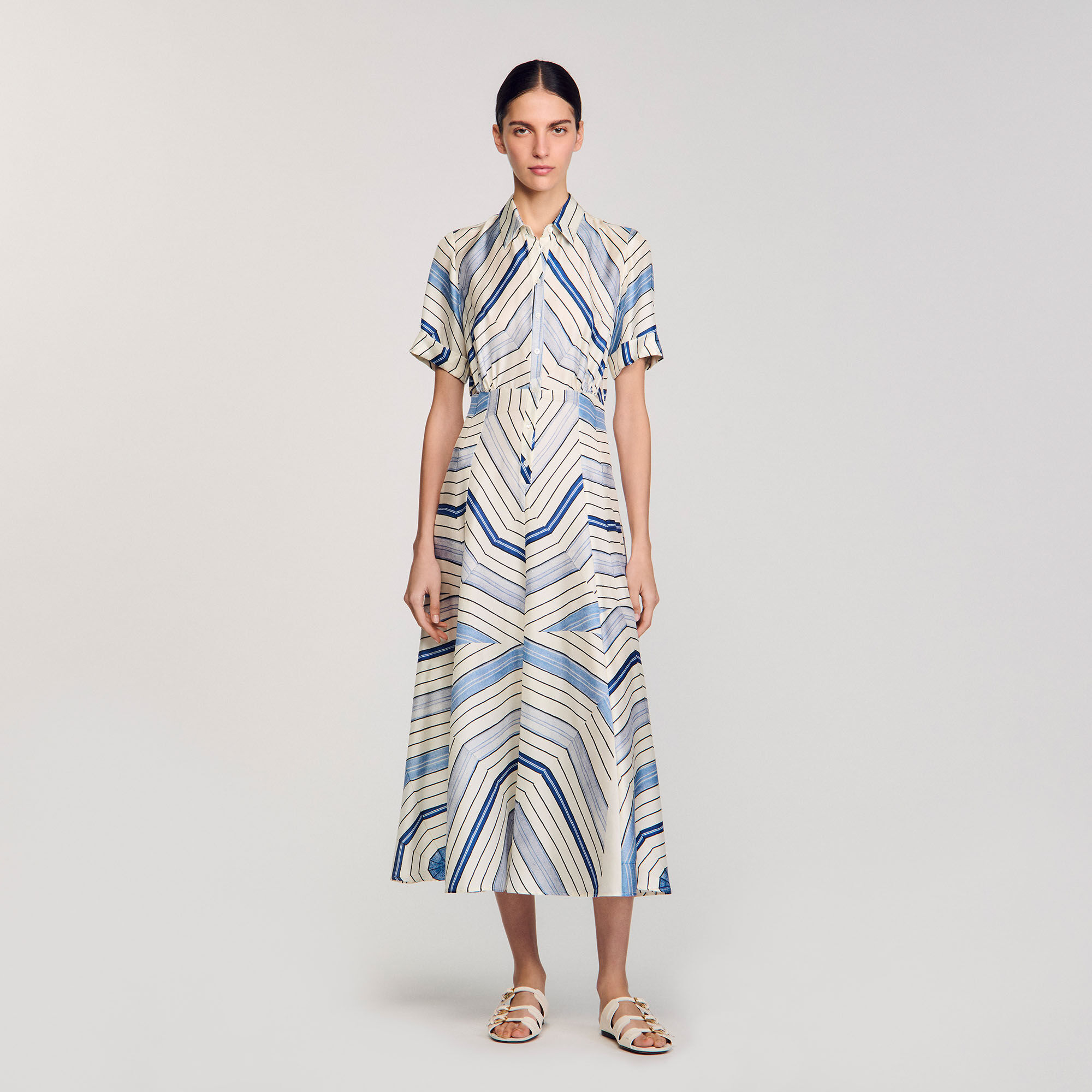 Robe midi en soie imprimé spirales