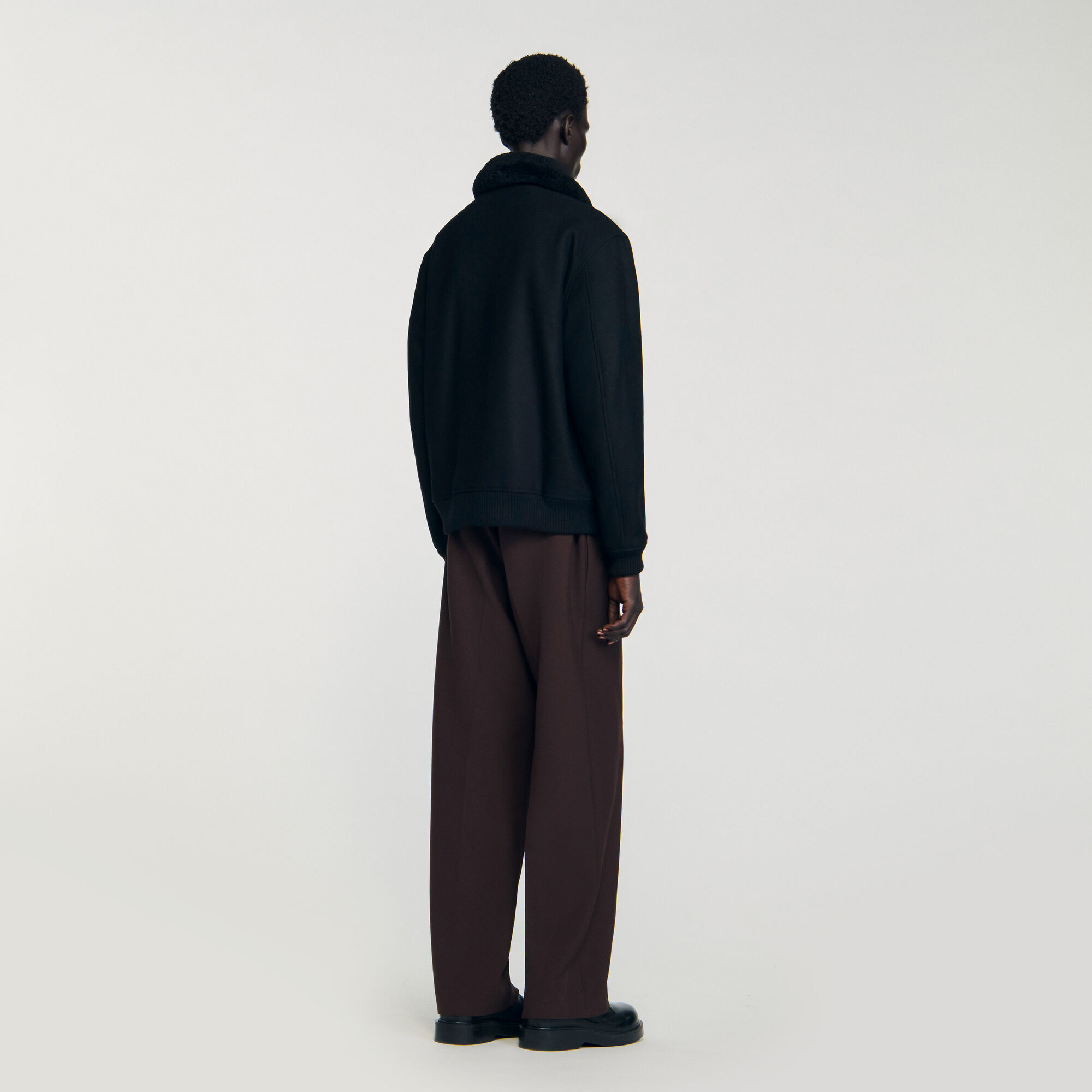 Wool aviator jacket with shearling