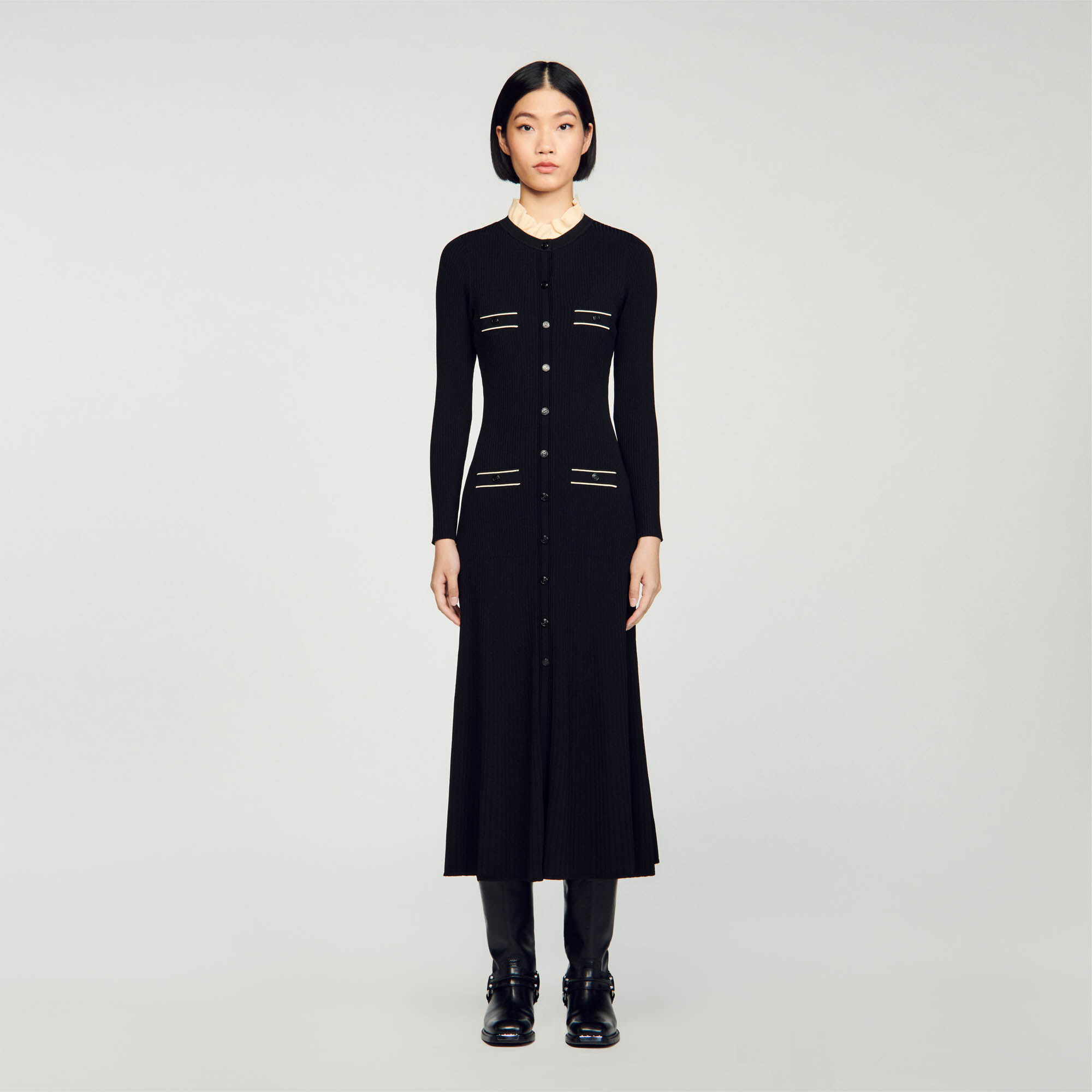 Robe longue en maille côtelée