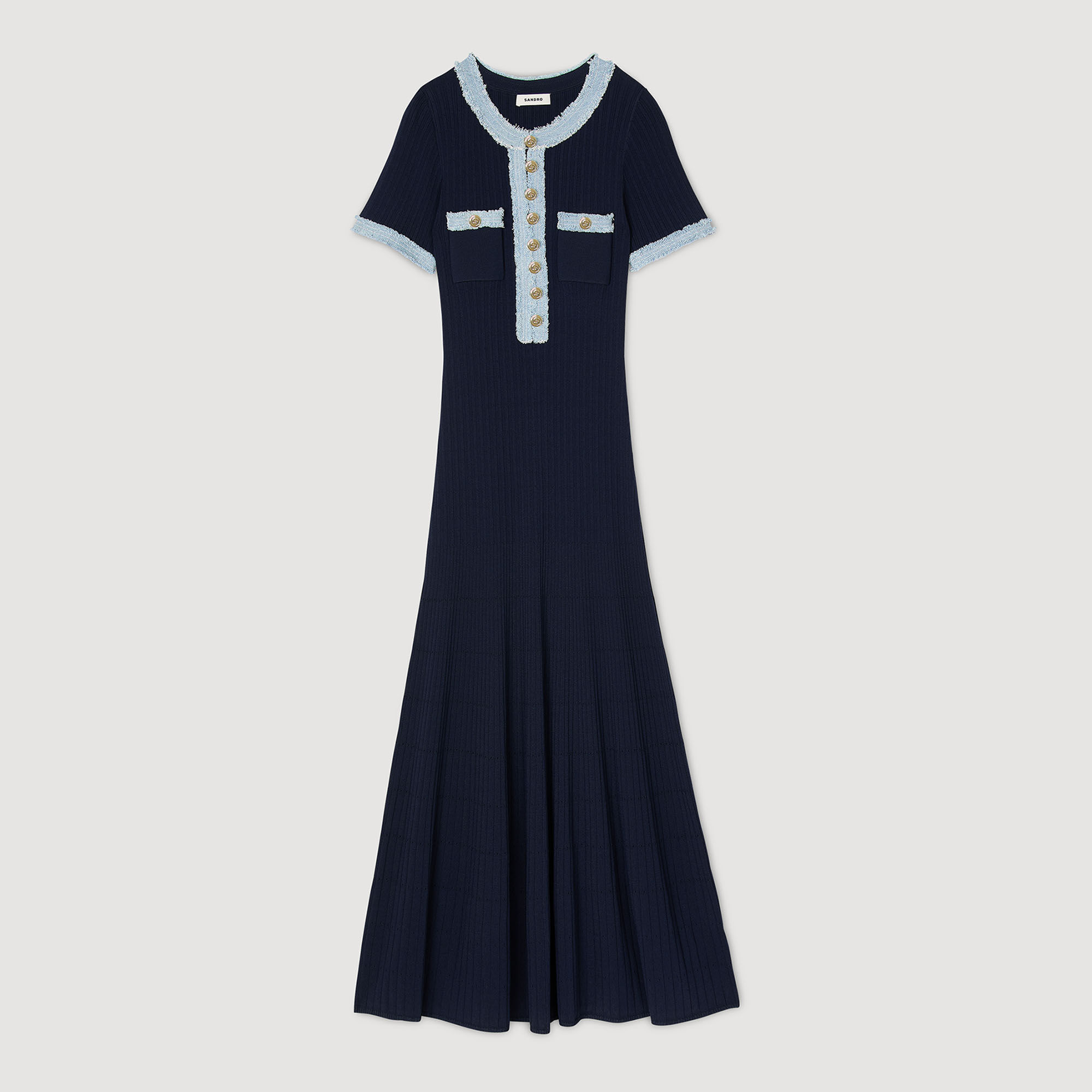 Knit and denim midi dress