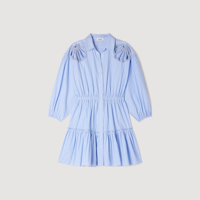 Robe courte en coton &agrave; rayures