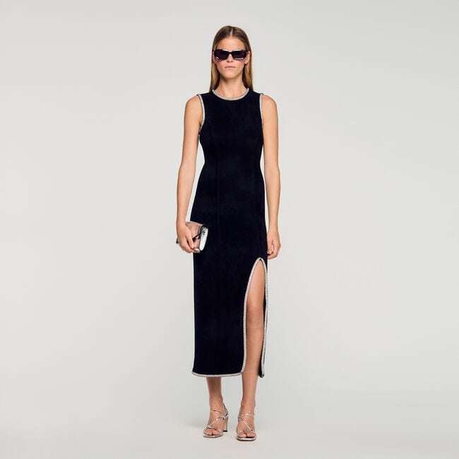 Rhinestone slit maxi dress