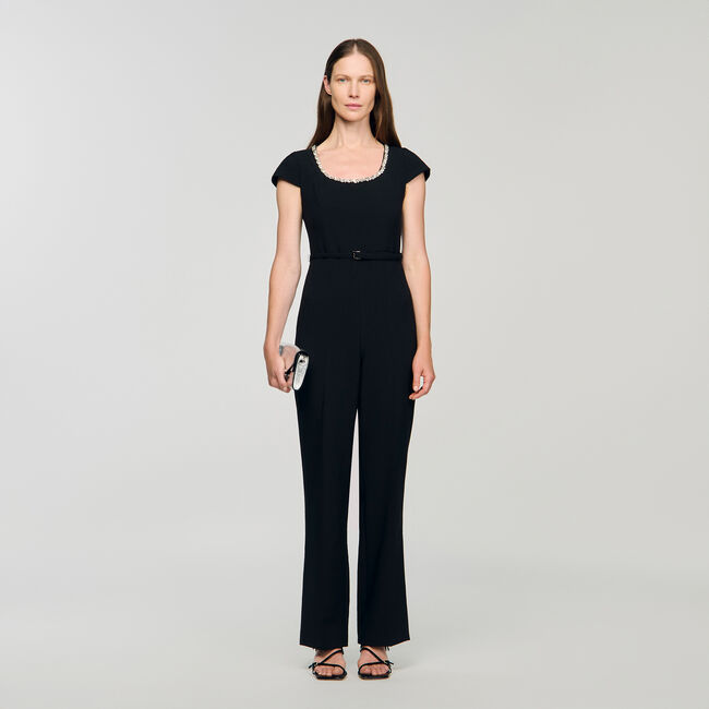 Jumpsuit with rhinestone collar