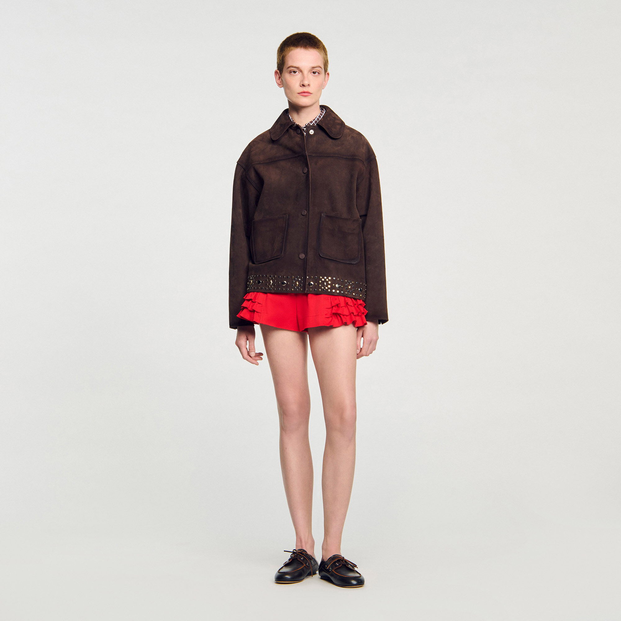 Velourslederjacke mit Nieten