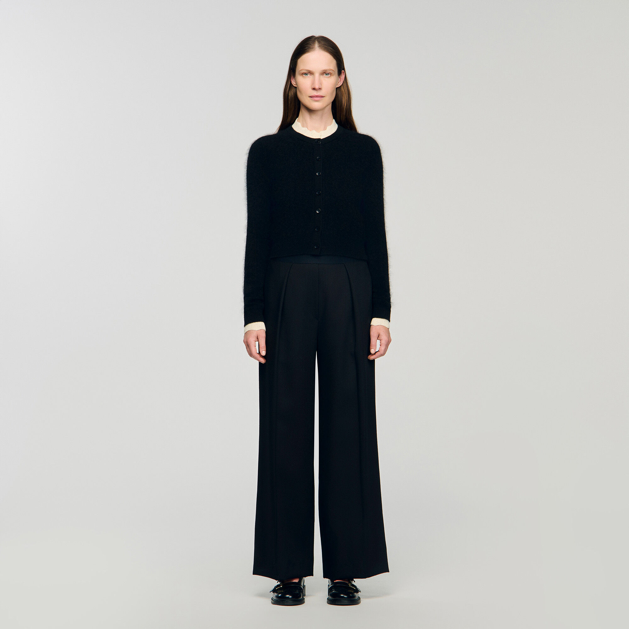 Cardigan mit Pointelle-Kragen