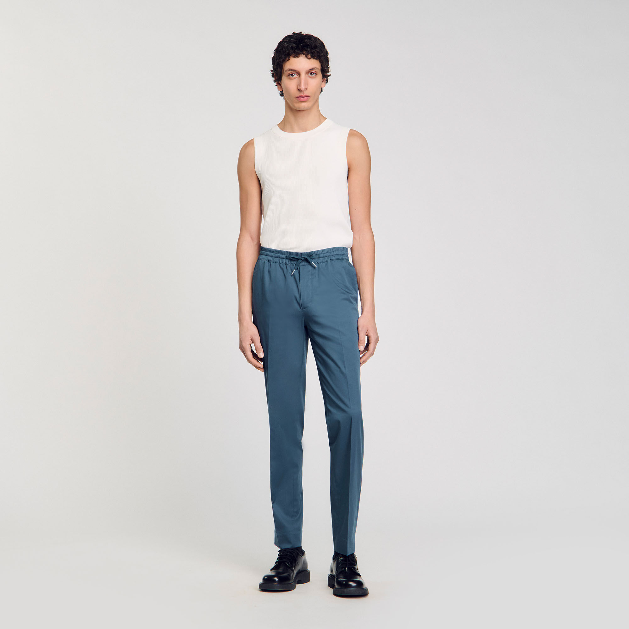 Elasticated straight-leg trousers