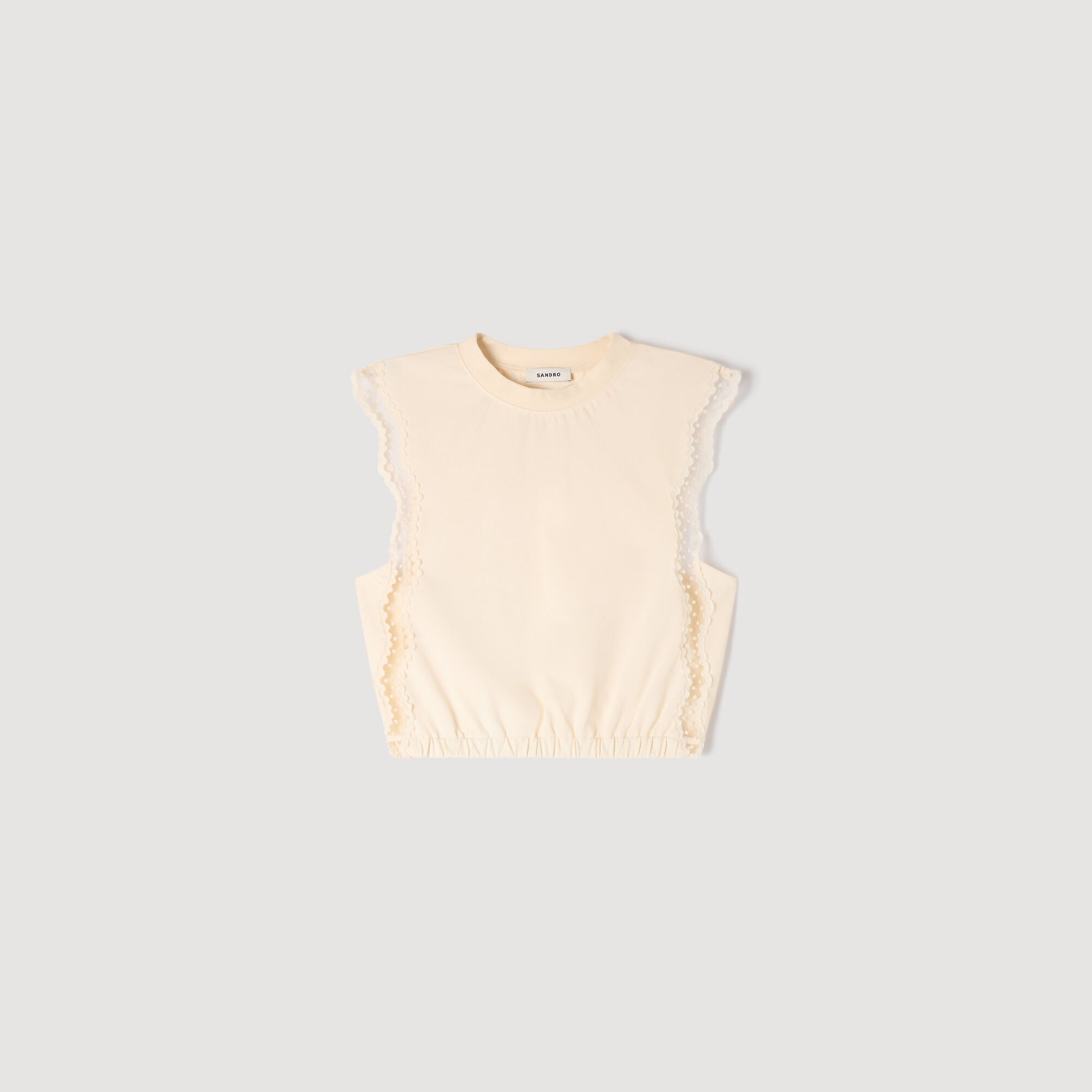Kurzes Baumwoll-T-Shirt mit Spitze