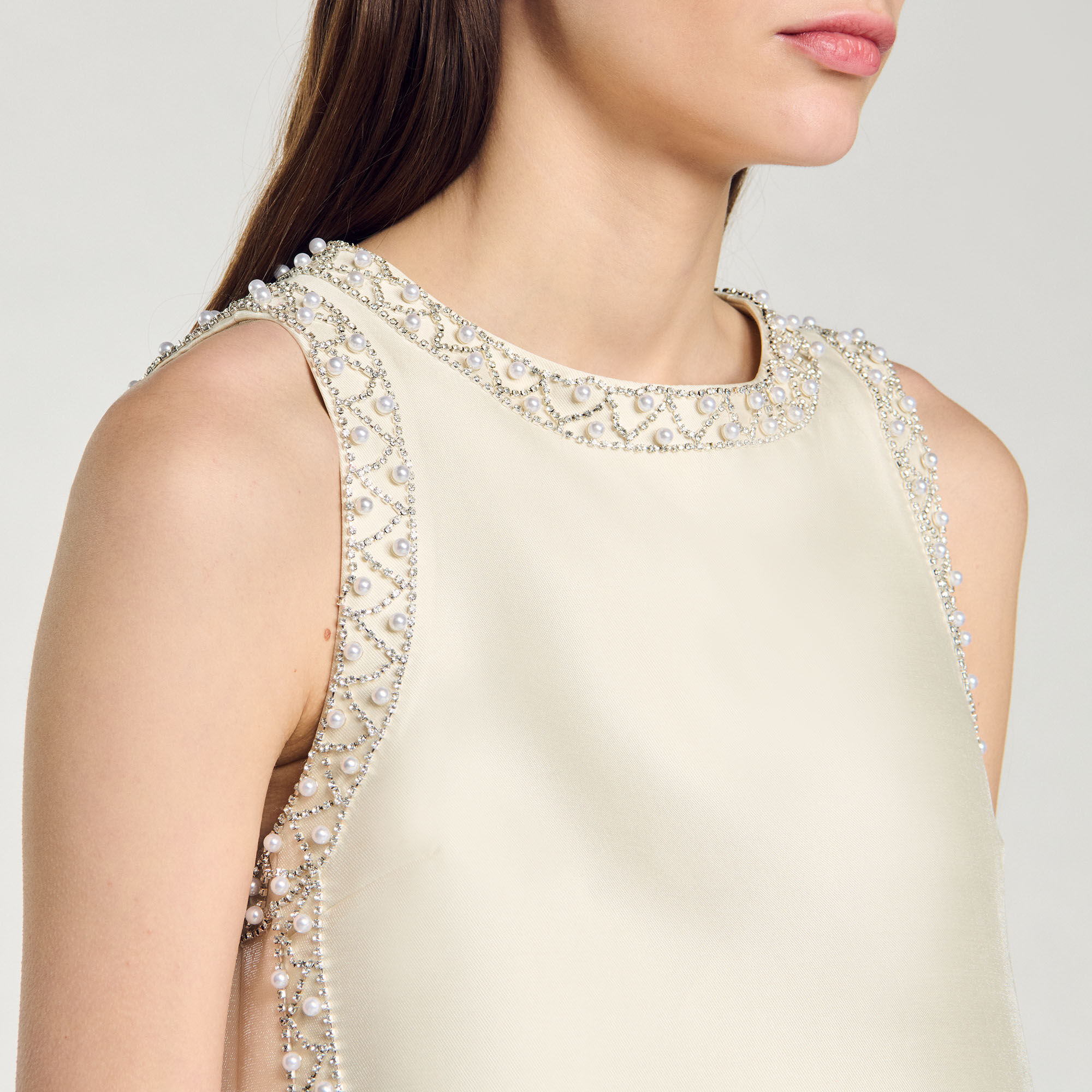 Satin top with rhinestones