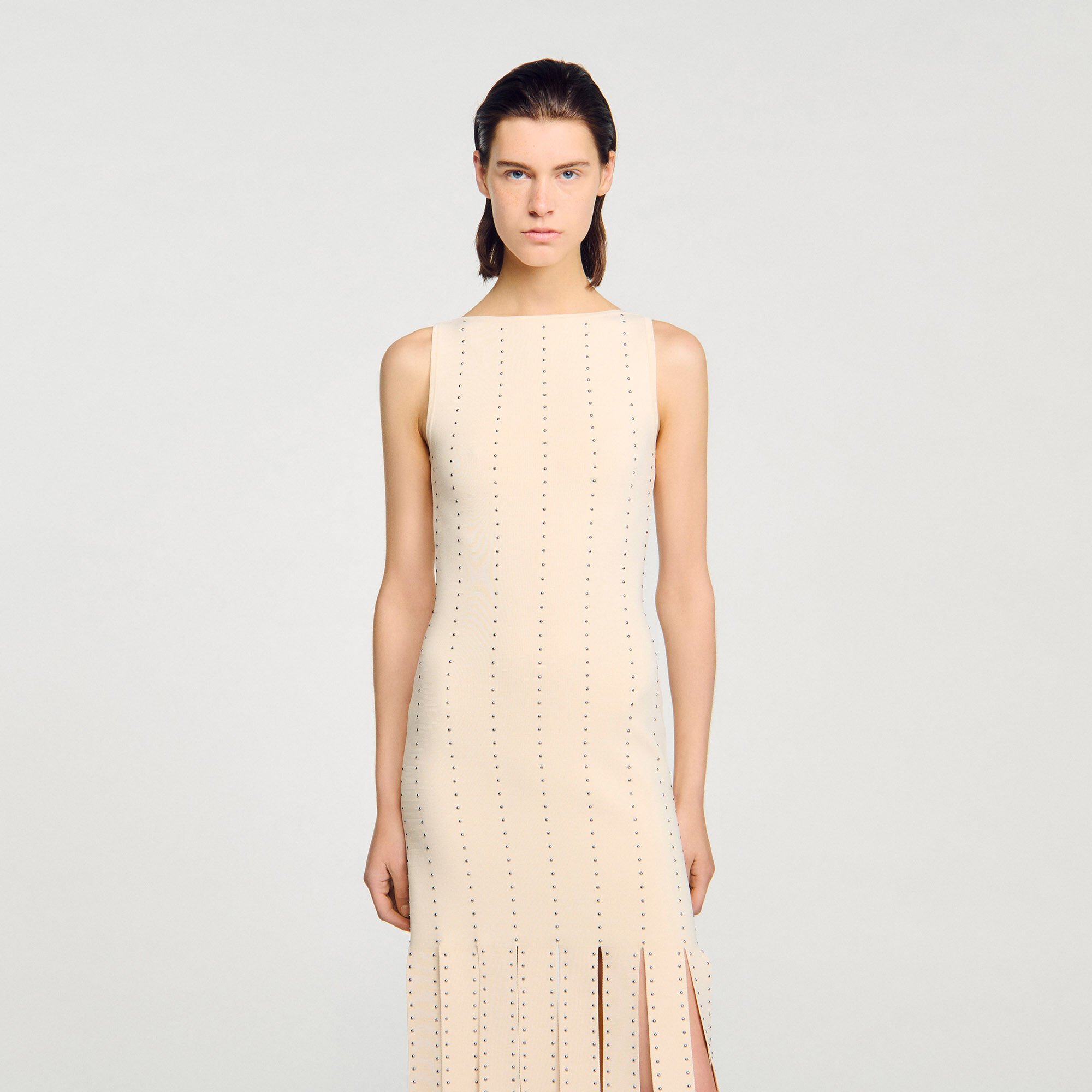 Robe longue en maille à franges