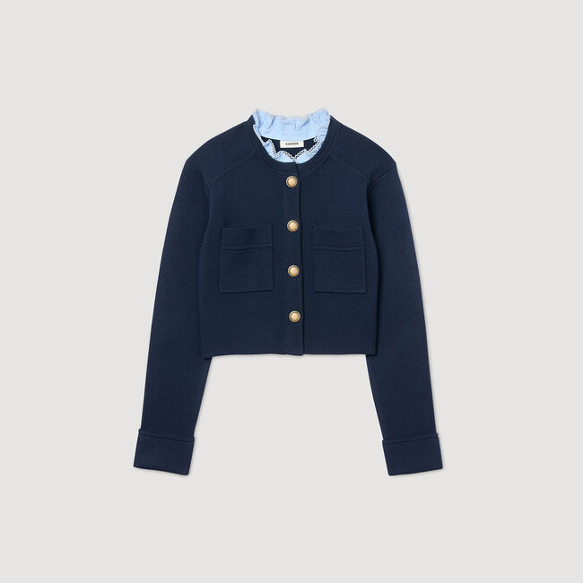 Cardigan à col volanté amovible