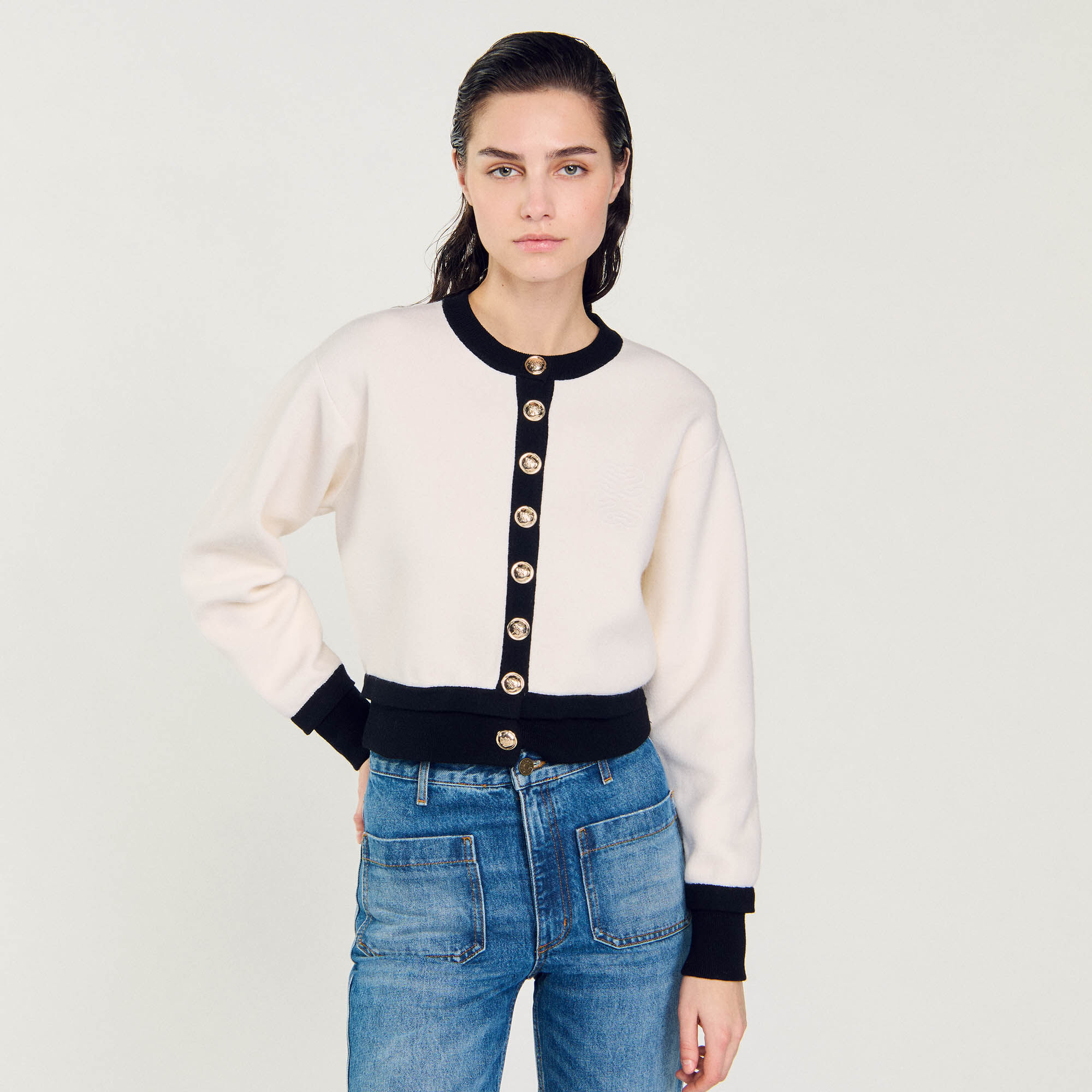 Cardigan bicolore en laine