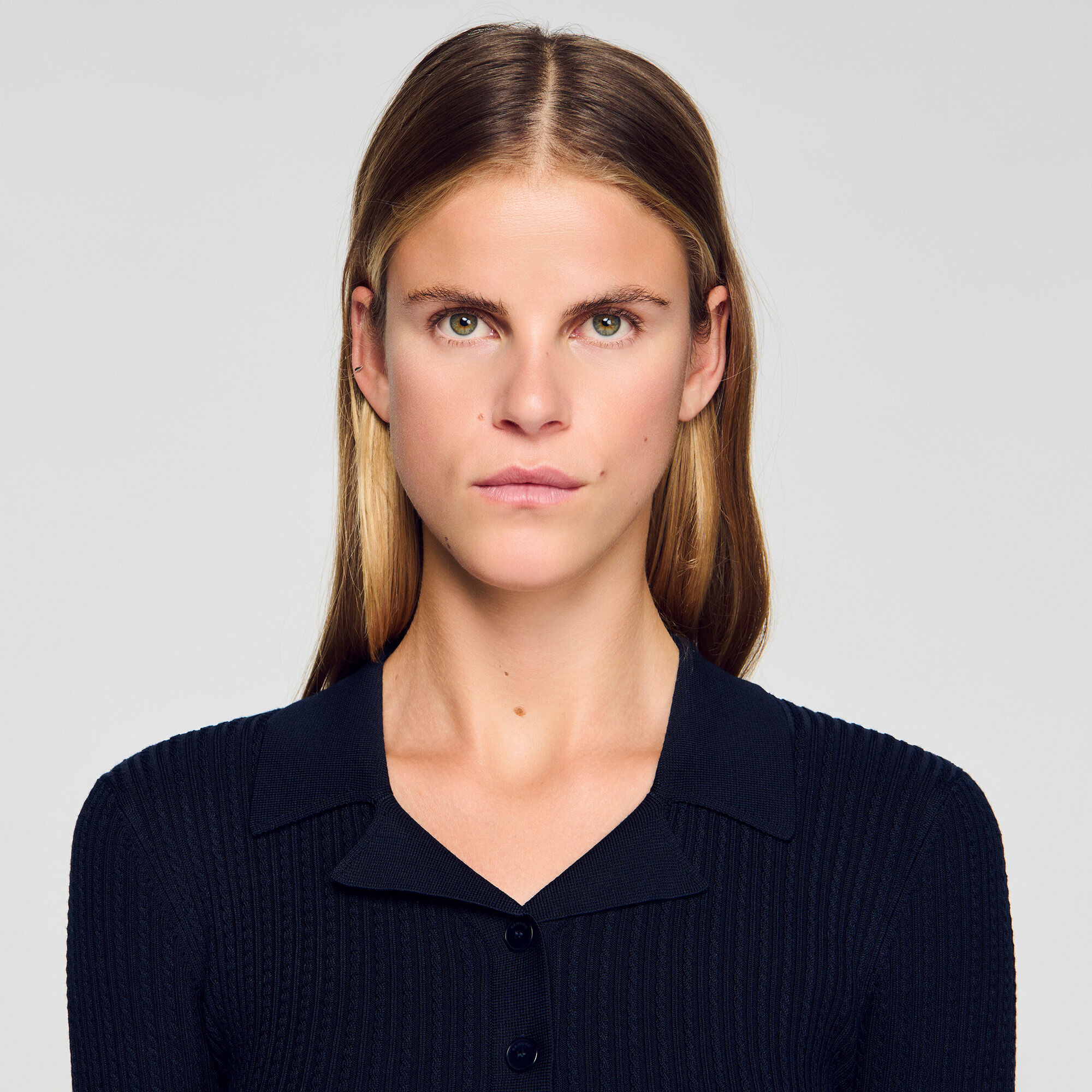 Cropped polo collar cardigan