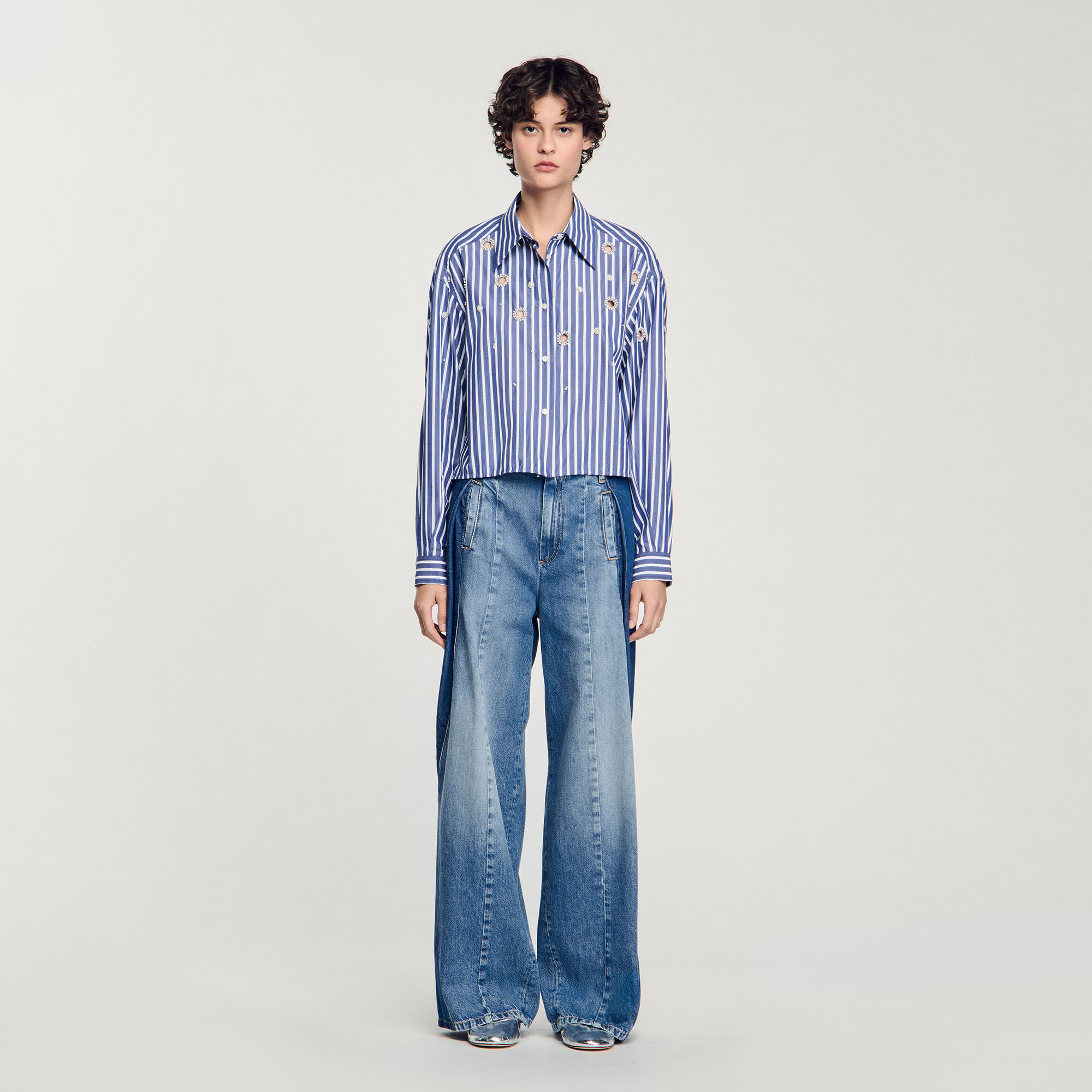 Beaded striped shirt