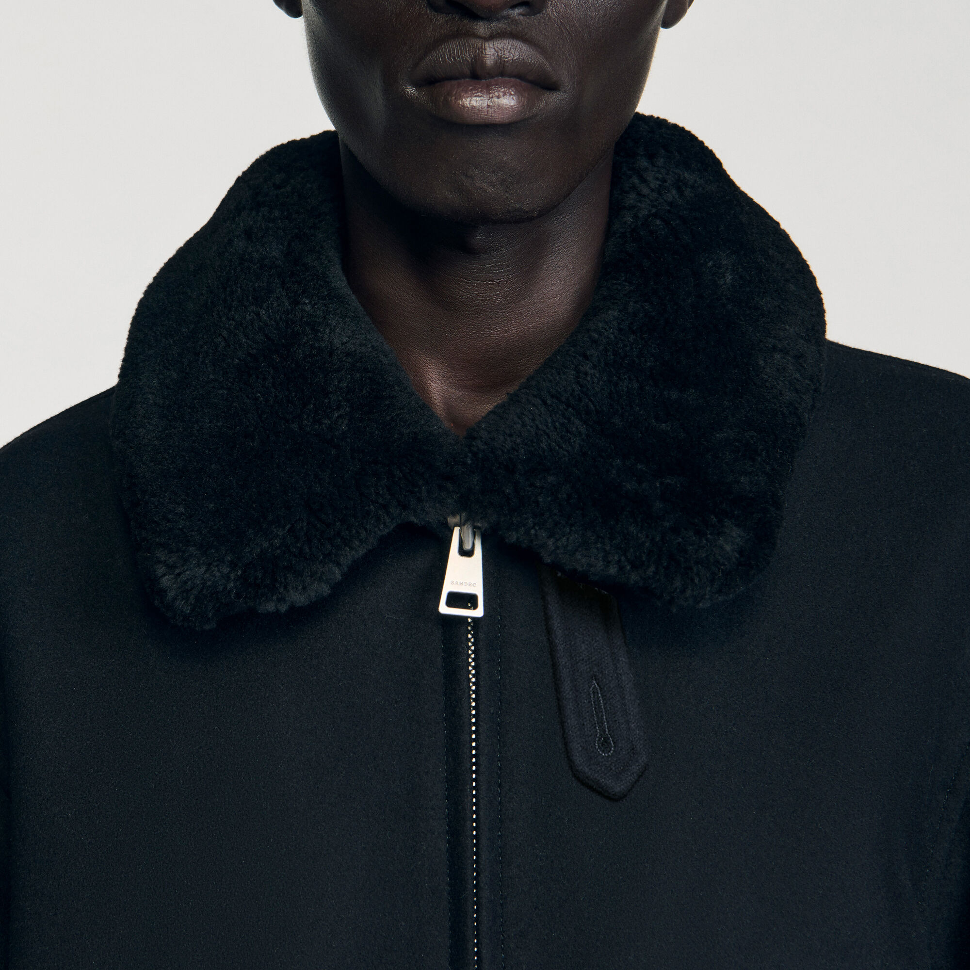 Wool aviator jacket with shearling