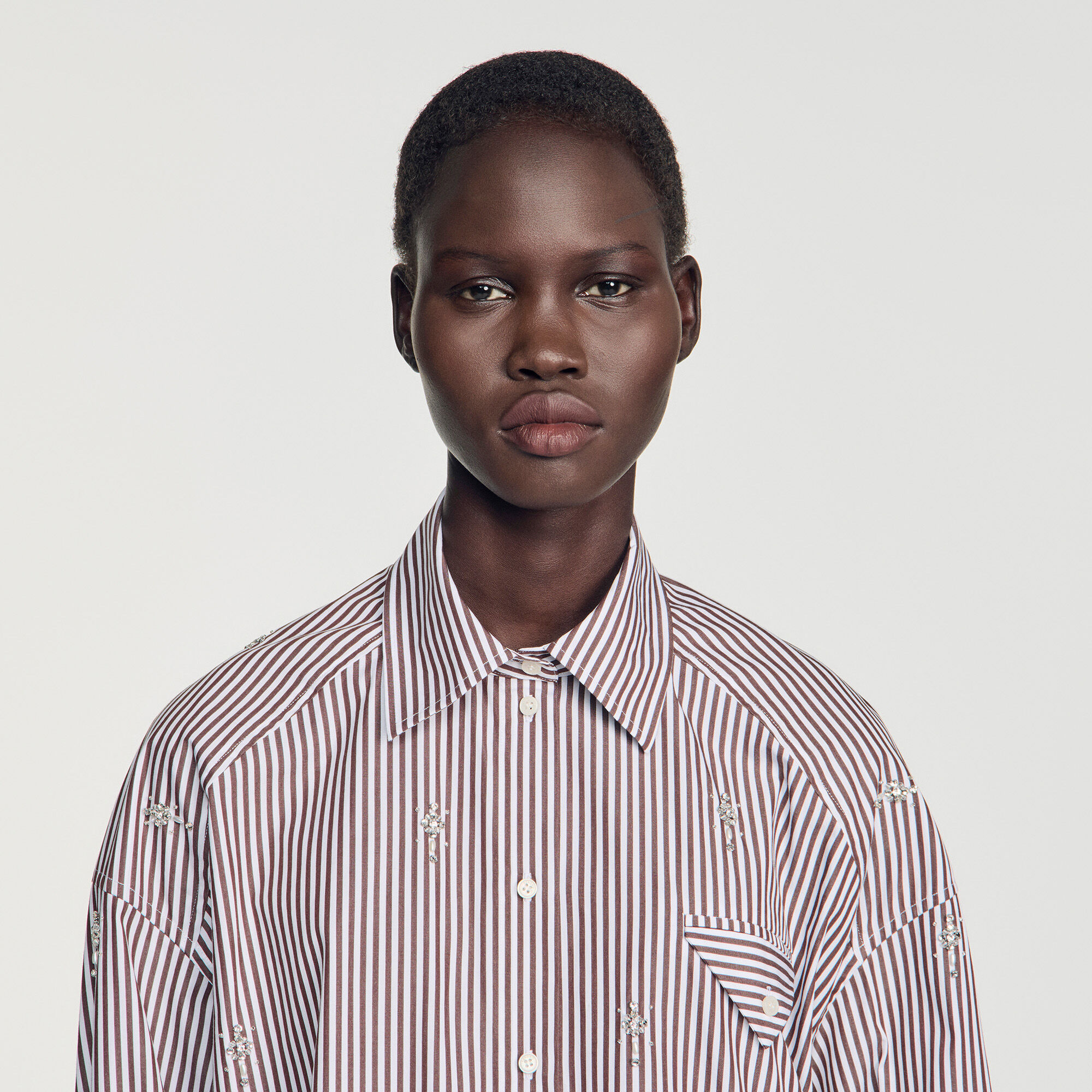 Oversized striped rhinestone shirt