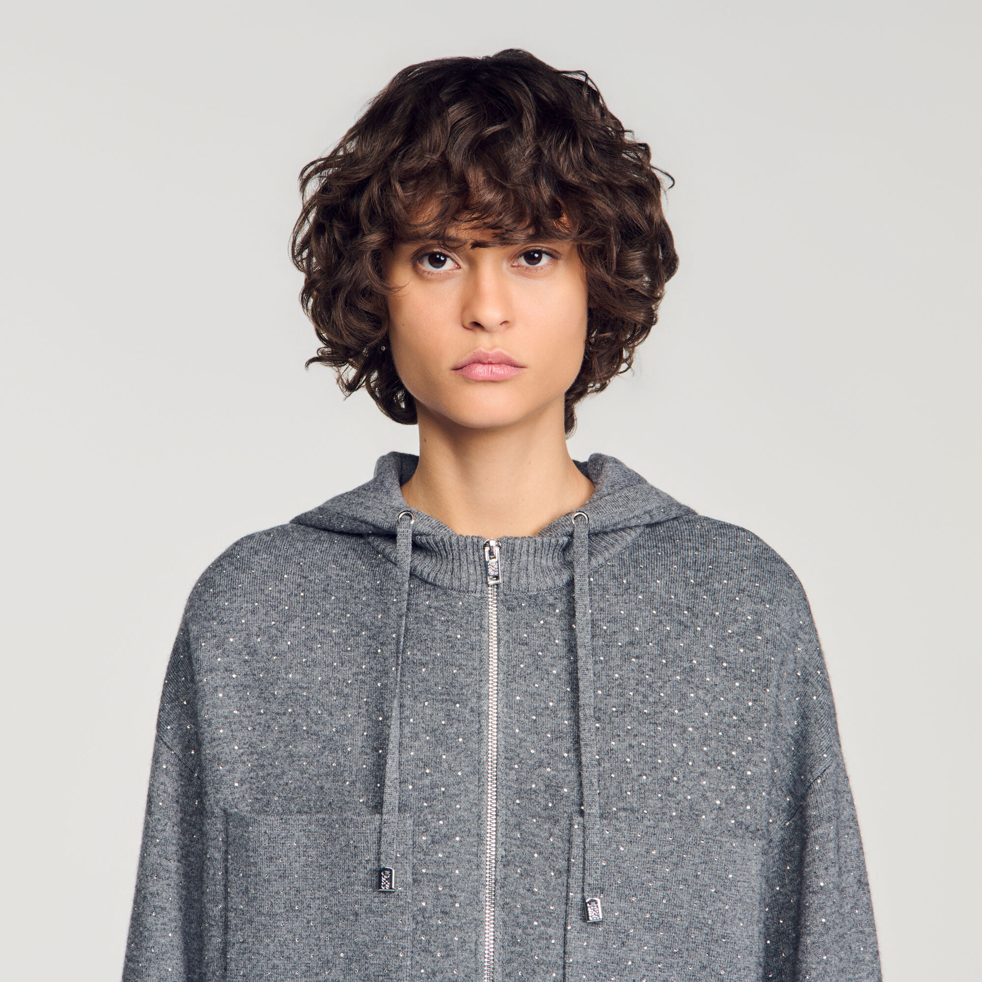 Hooded rhinestone cardigan - Women | Sandro