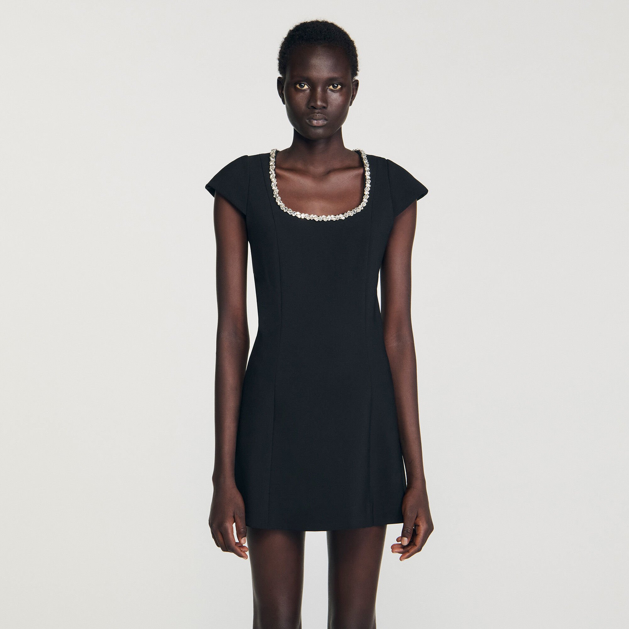 Short dress with rhinestone collar