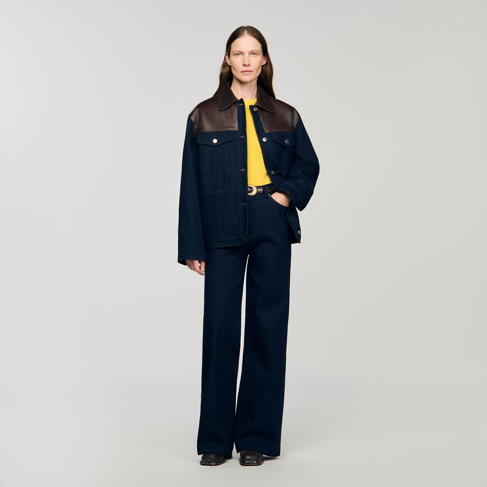Blouson aus Denim und Leder