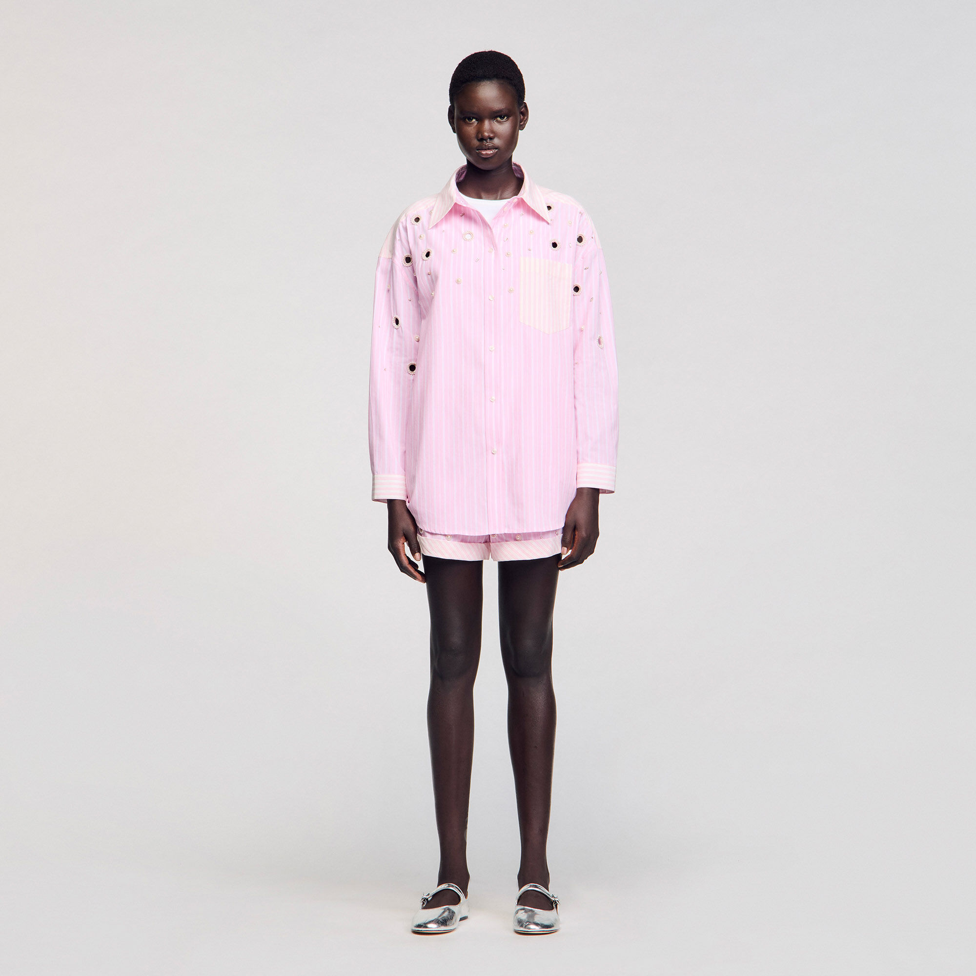 Chemise strassée à rayures