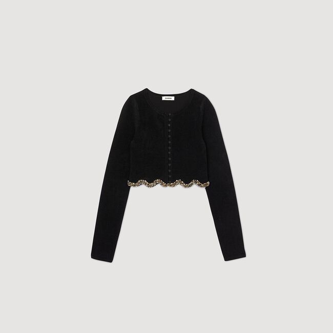 Short rhinestone velvet knit cardie