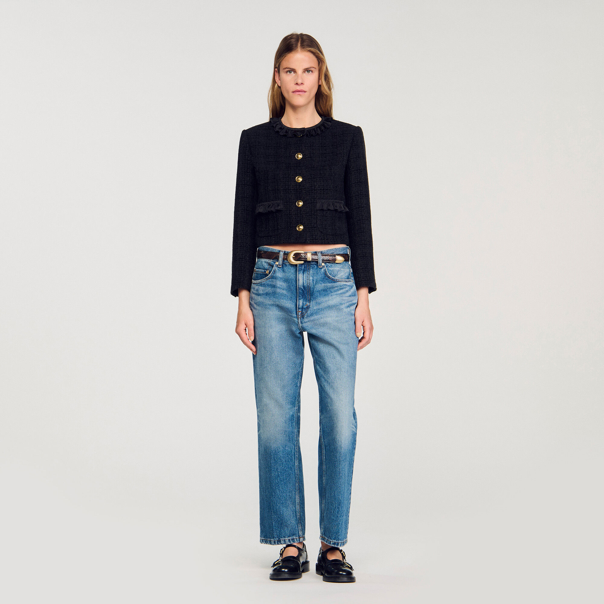 Tweed-Jacke mit Volants