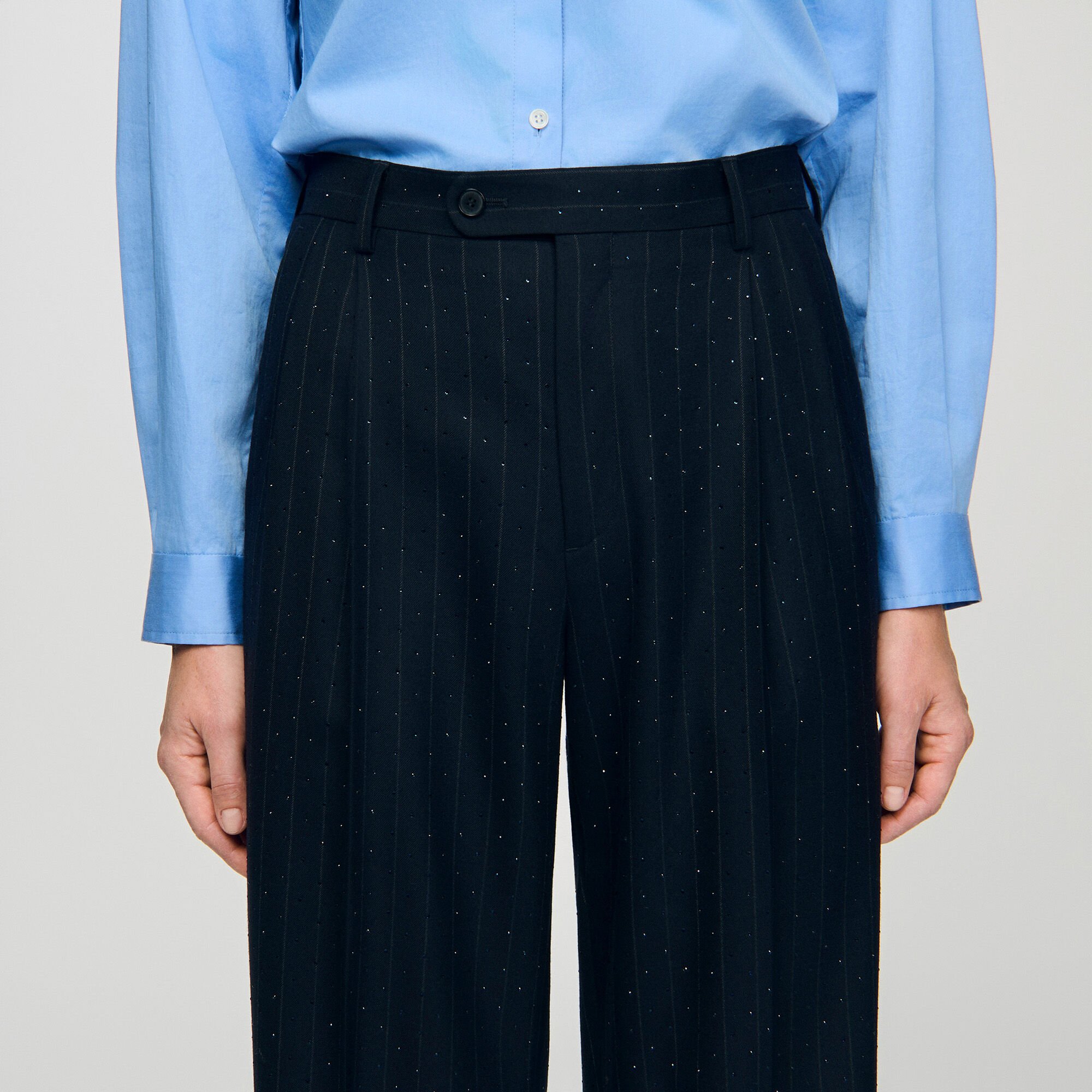 Pantalon à rayures strassées