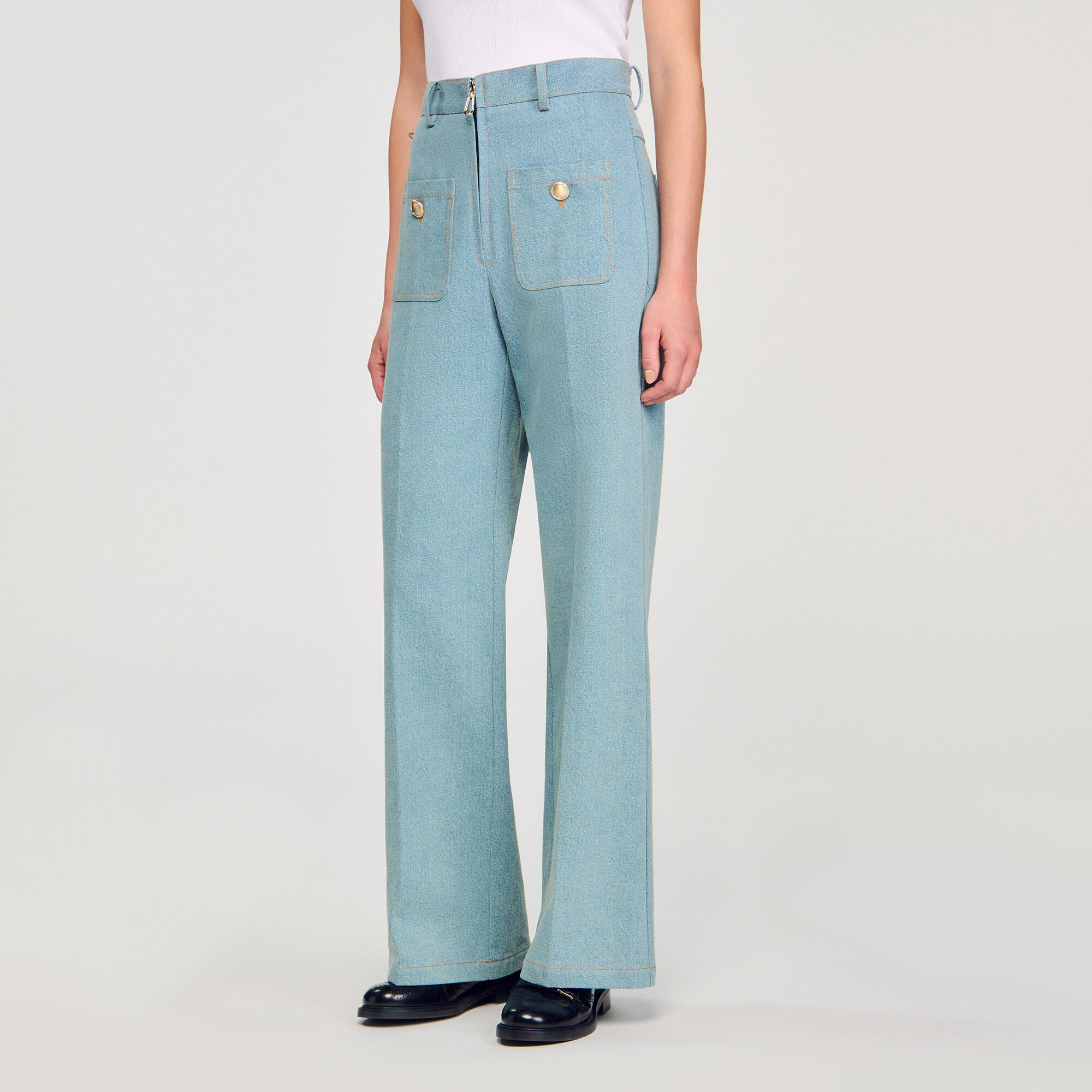 Jean large à taille haute délavé