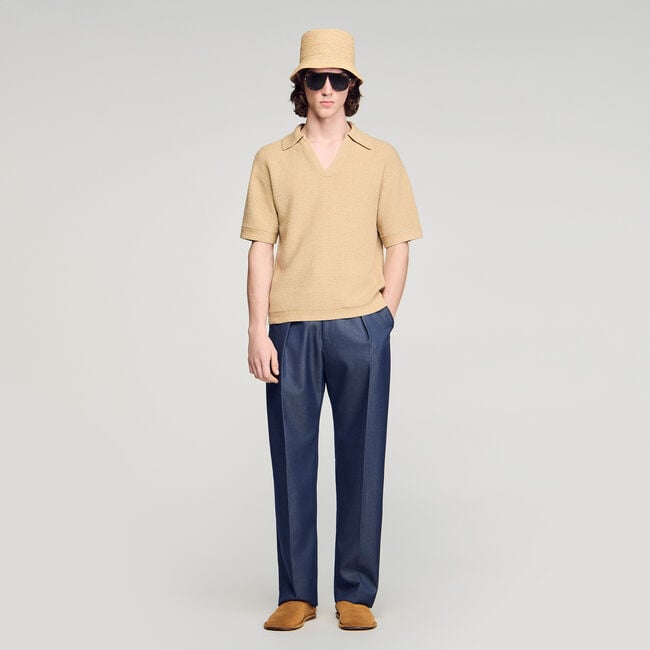 Poloshirt in Jute-Optik