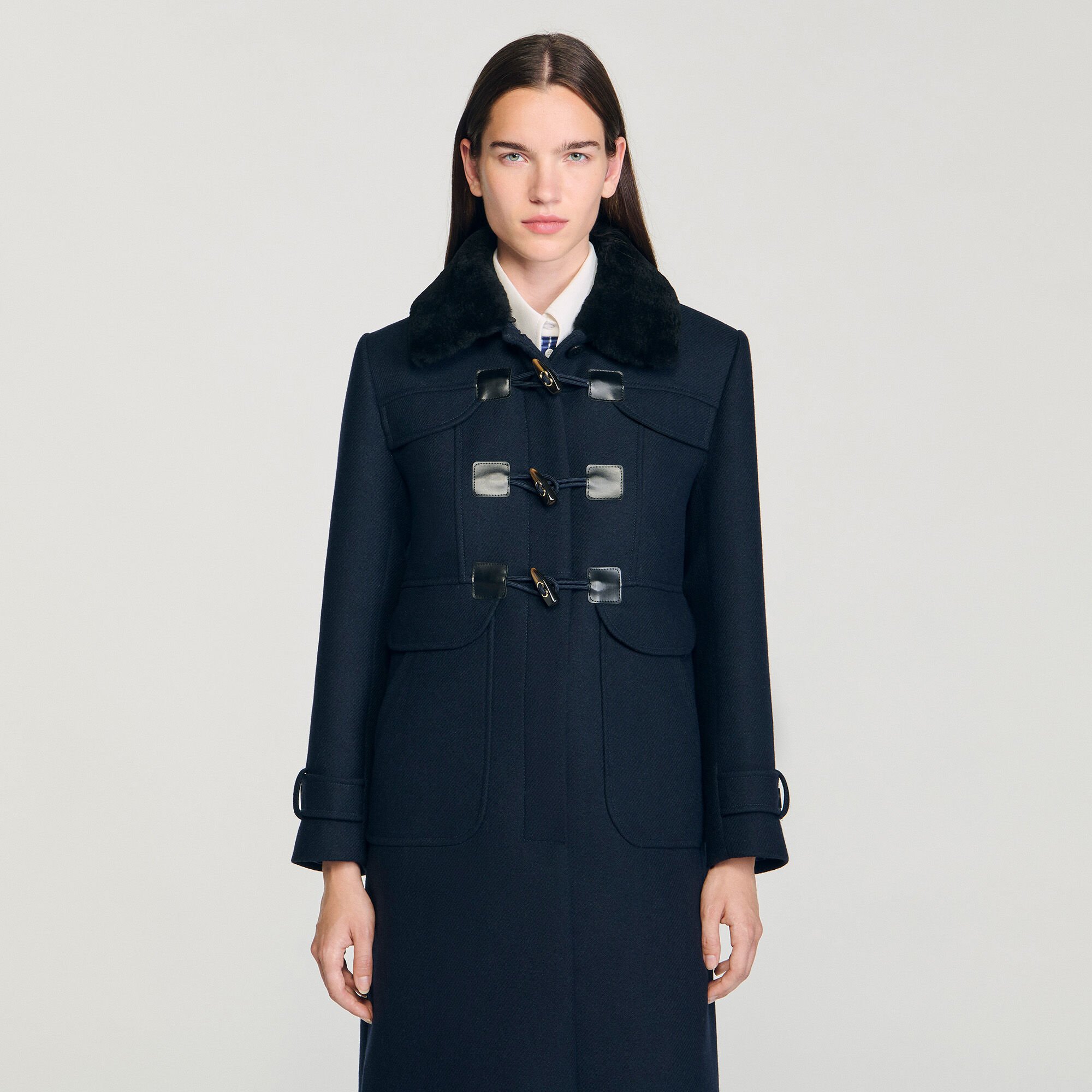 Manteau long avec col en velours