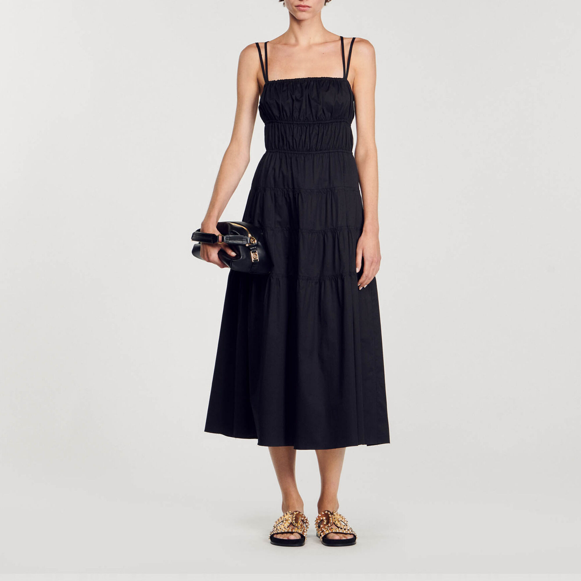 Ruched midi dress black gray For Women Sandro Paris