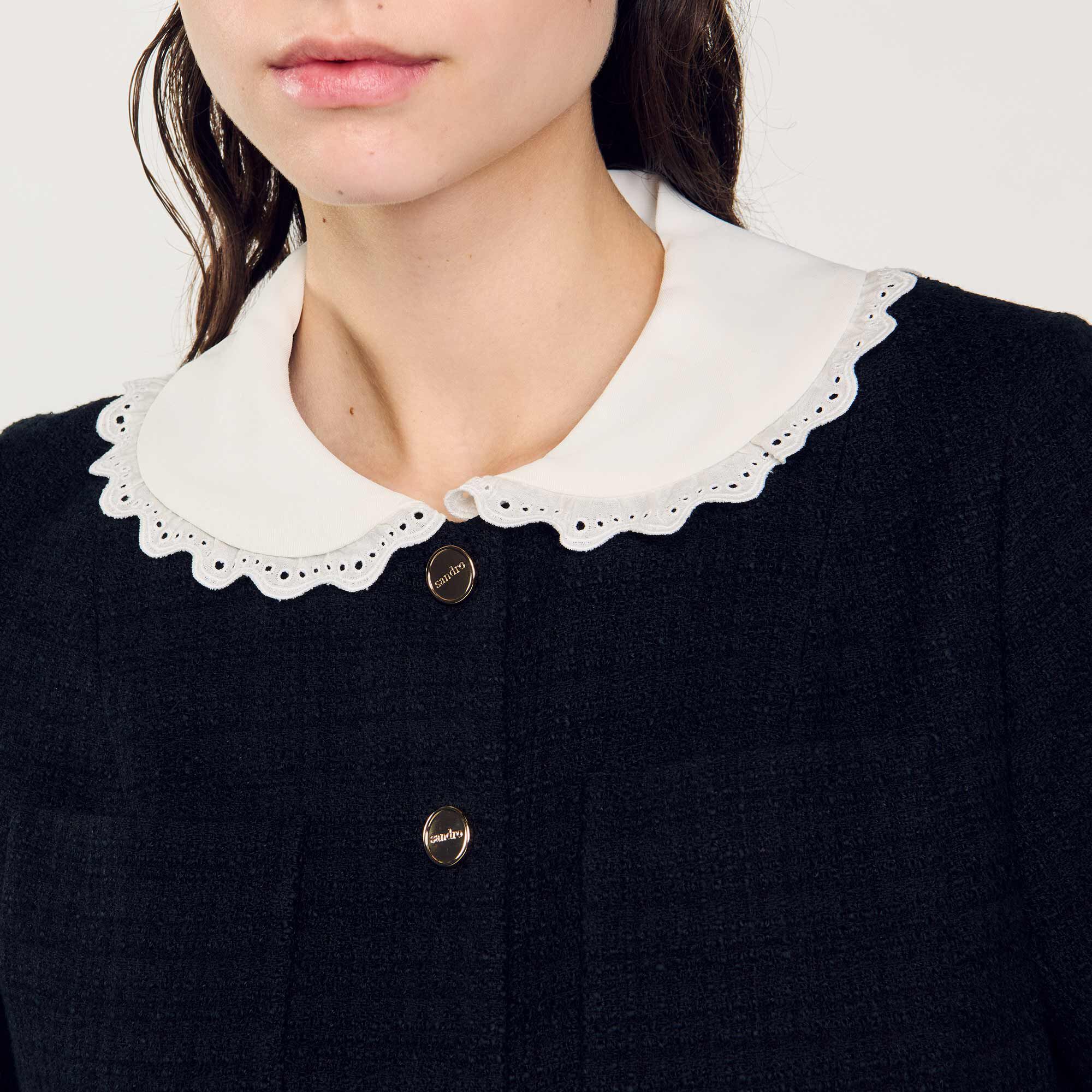 Robe courte en tweed gris / noir pour femme | Sandro Paris